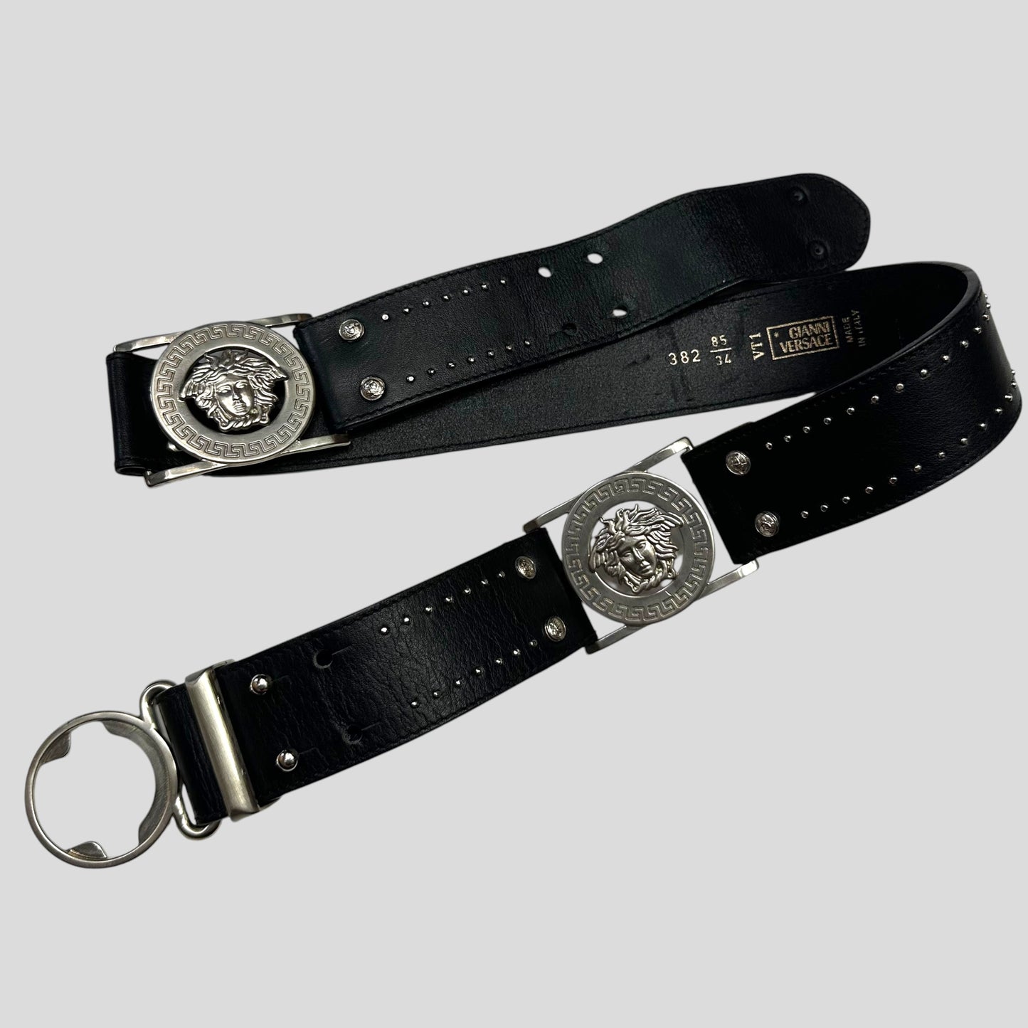 Gianni Versace 1996 Studded Metal Medusa Leather Belt
