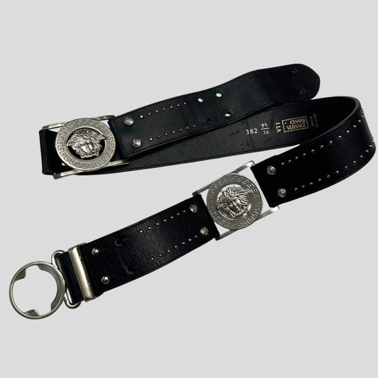 Gianni Versace 1996 Studded Metal Medusa Leather Belt