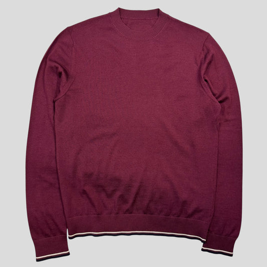 Prada Milano 2018 Wine Ribbed Silk & Wool Knit Sweater - M
