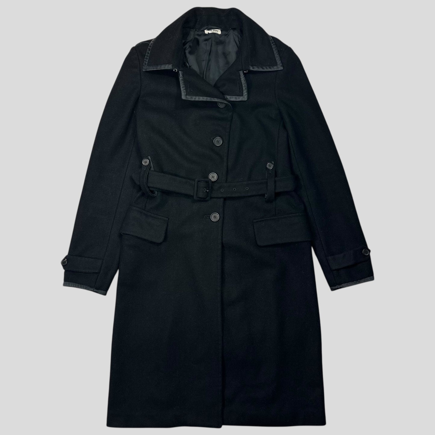 Miu Miu 2006 Wool + Nylon Mini Belted Trench Coat - IT38