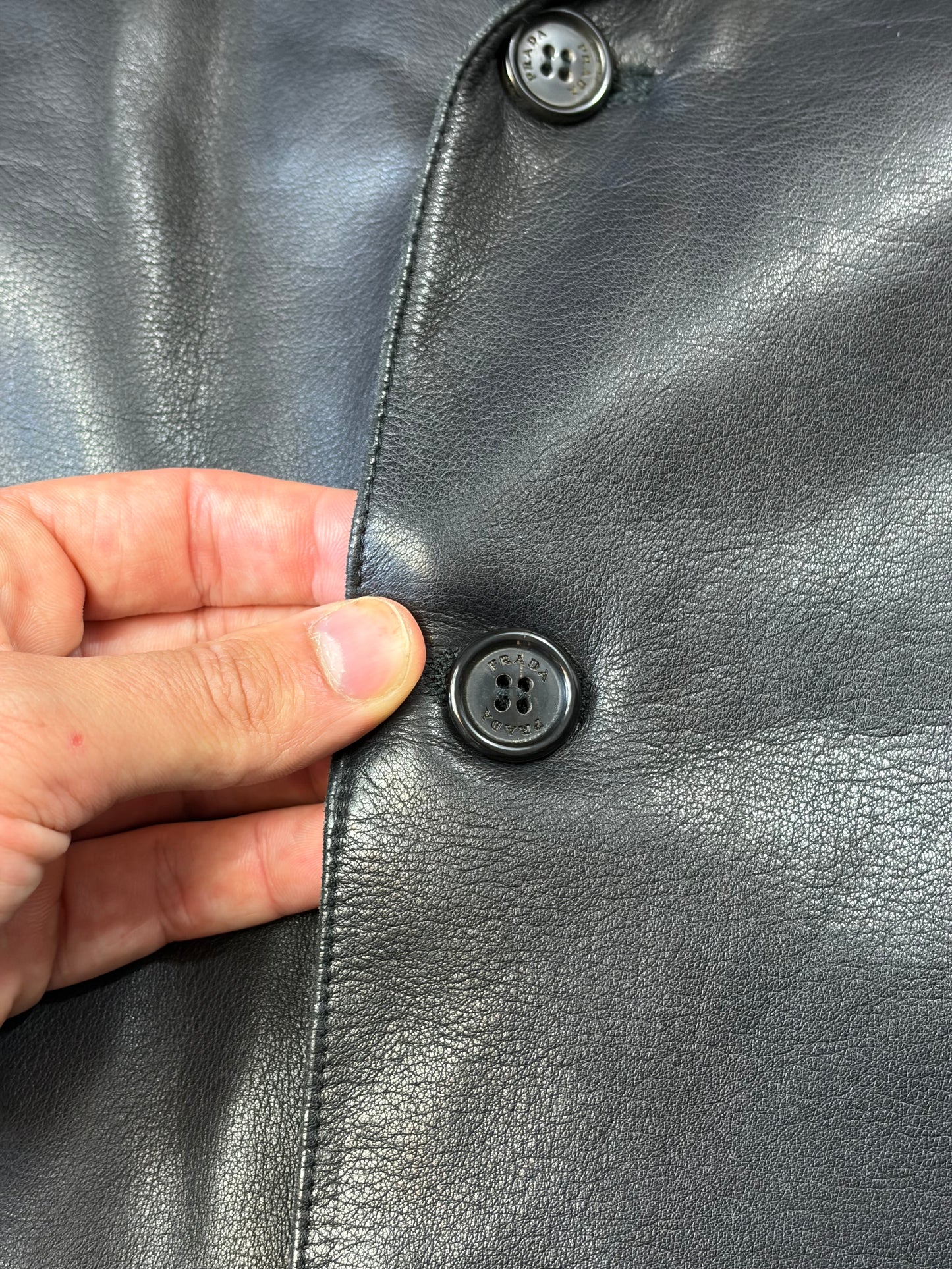 Prada Milano 00’s Black Leather Lined Asymmetric Blazer Coat - IT52