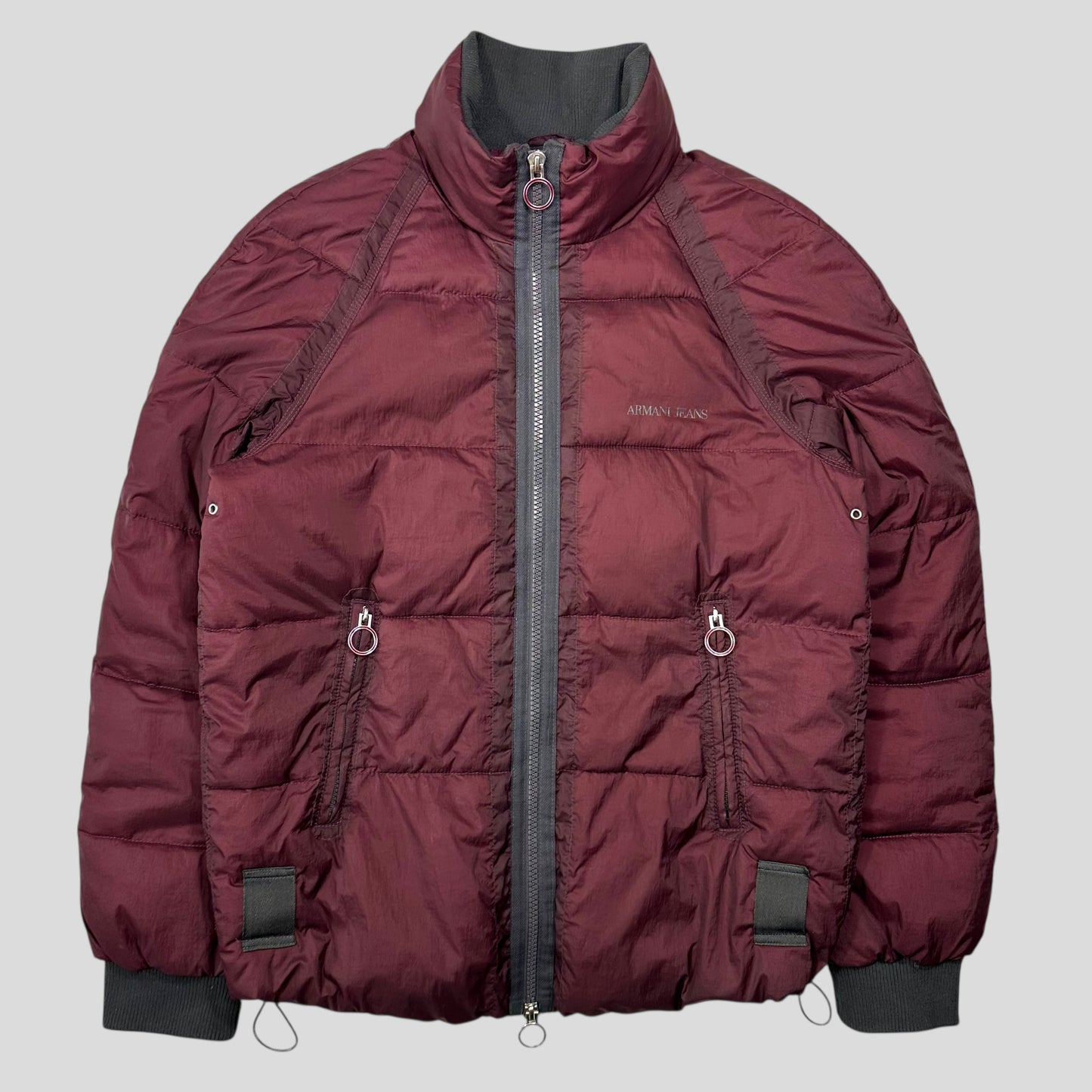 Armani Jeans 00’s Opaque Burgundy Nylon Down Puffer Jacket - L