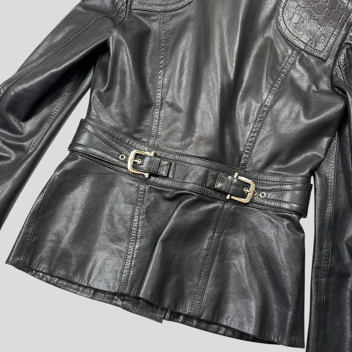 Gucci by Tom Ford 2003 GG Monogram Leather Belted Jacket - IT42