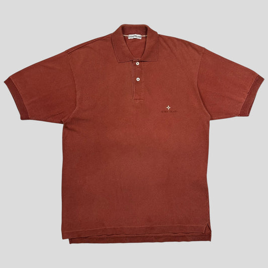 Stone Island 1988 Embroidered Compass Spellout Polo Shirt - M