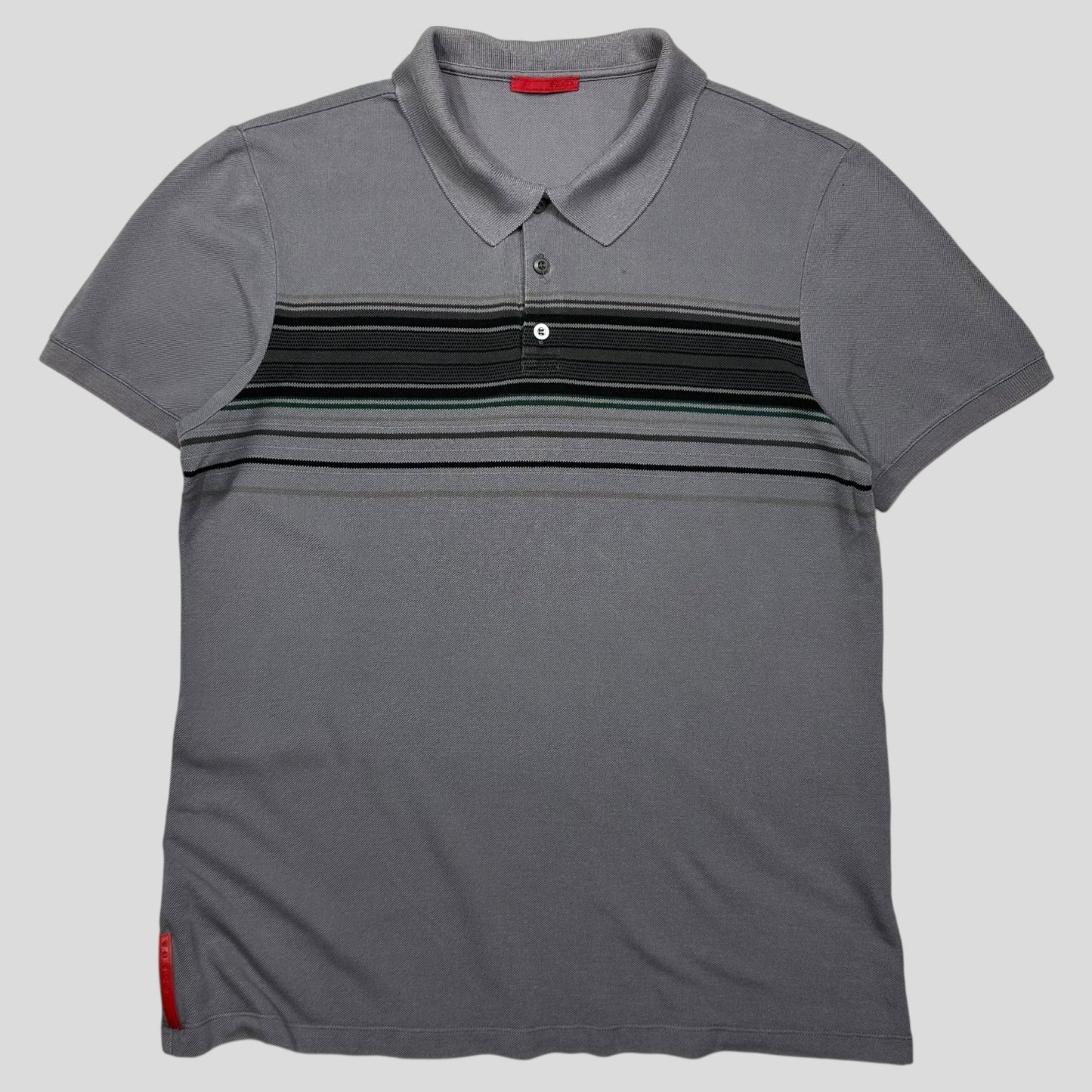 Prada Sport 2008 Embroidered Stripe Red Tab Polo Shirt - M