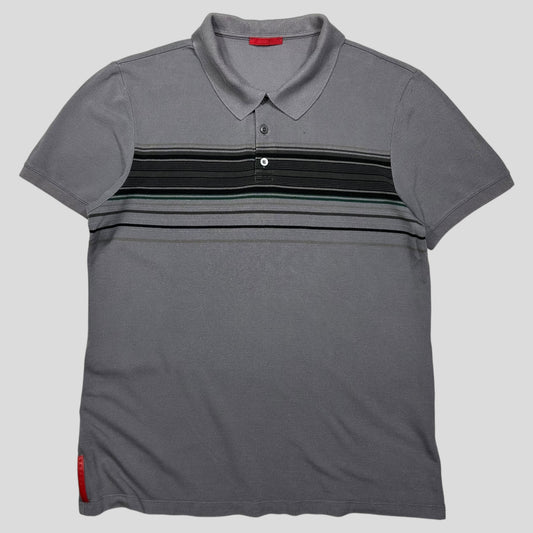 Prada Sport 2008 Embroidered Stripe Red Tab Polo Shirt - M