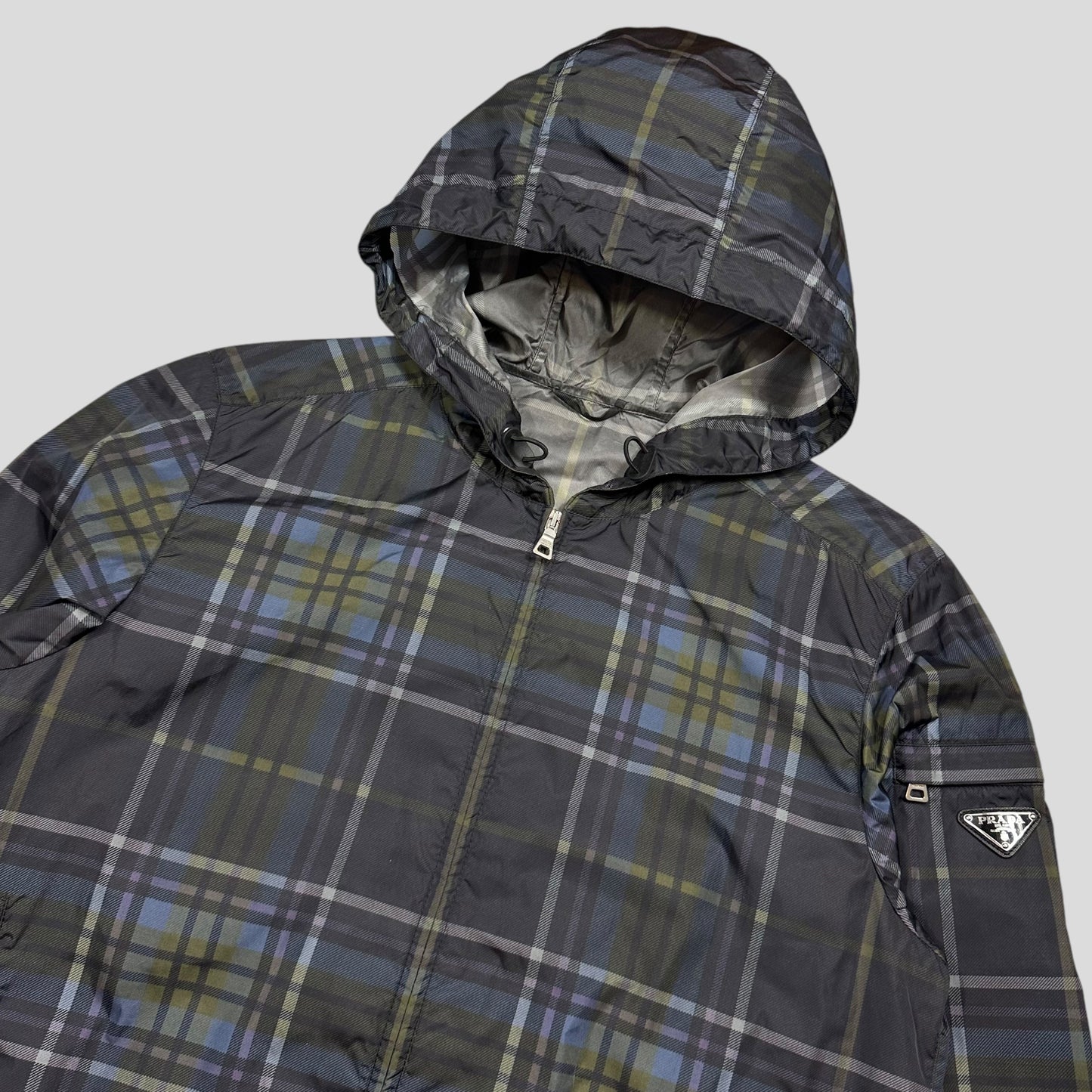 Prada 2011 SAMPLE Shadow Plaid Nylon-PU Resin Coated Windbreaker - M/L
