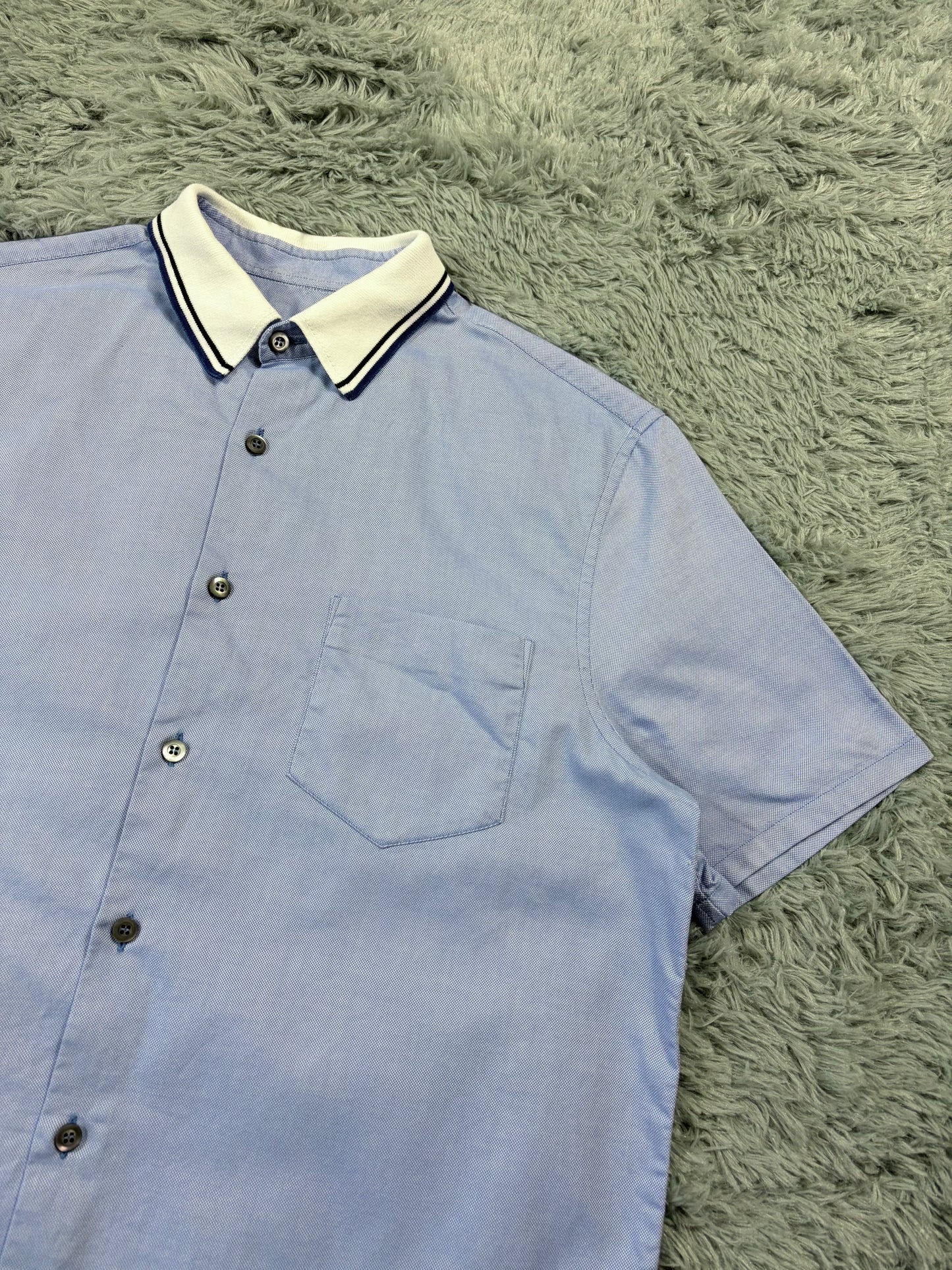 Prada 2015 Lavender Blue Textured Contrast Collar Shirt - M/L