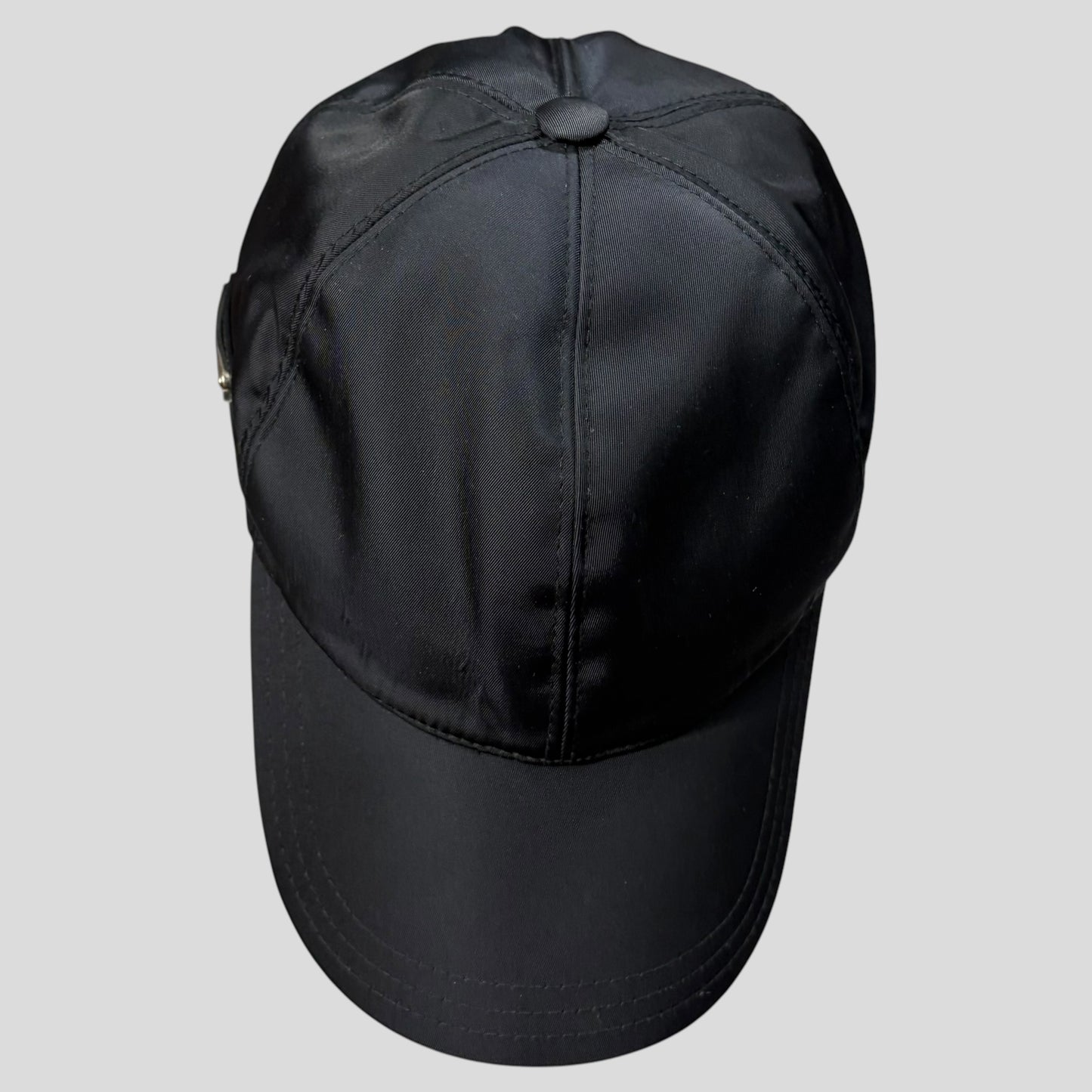 Prada Milano Triangle Plaque Logo Black Nylon Baseball Cap - M/L