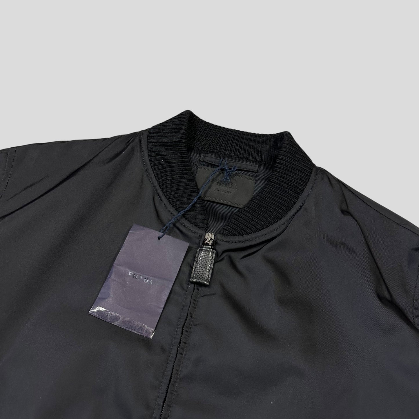 Prada Milano 2018 Black Gabardine Nylon Triangle Bomber - M