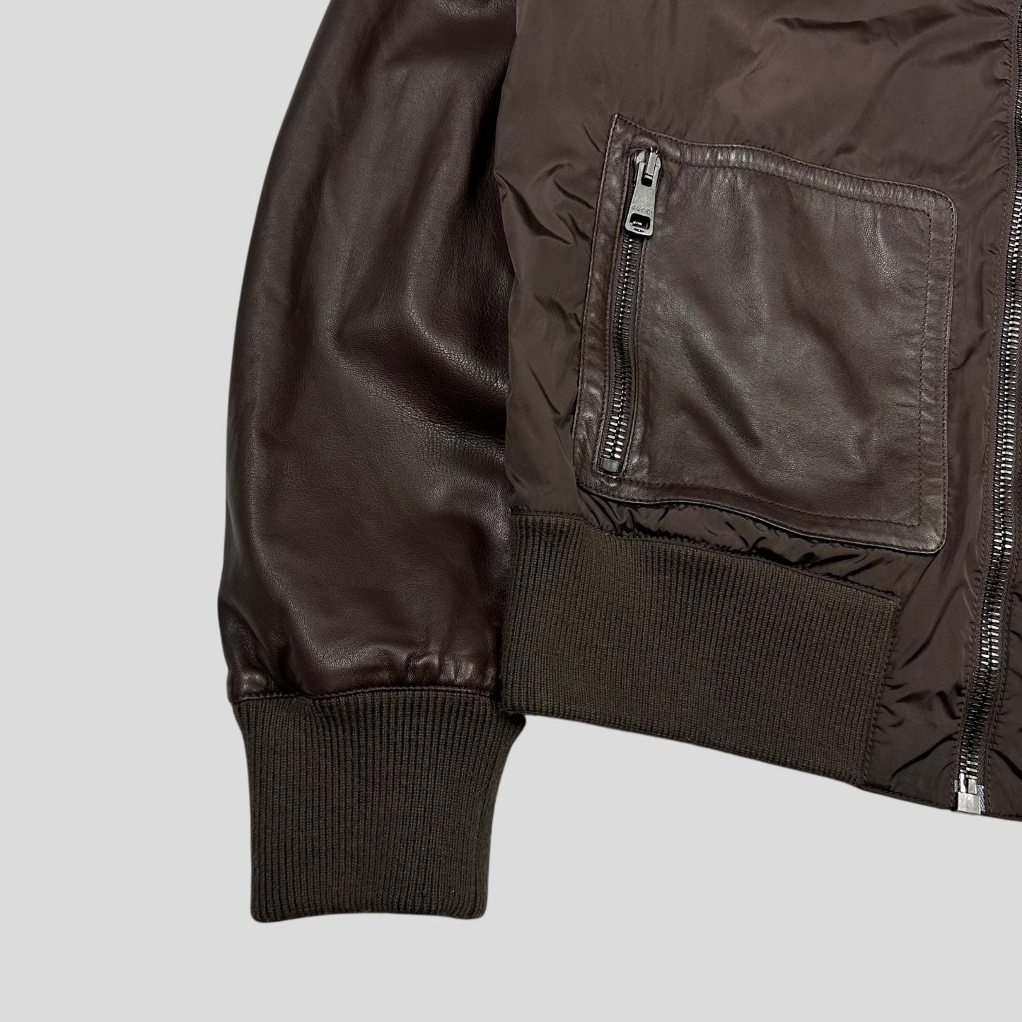 Gucci Brown Nappa Leather Hybrid Logo Bomber Jacket - IT46 (S)