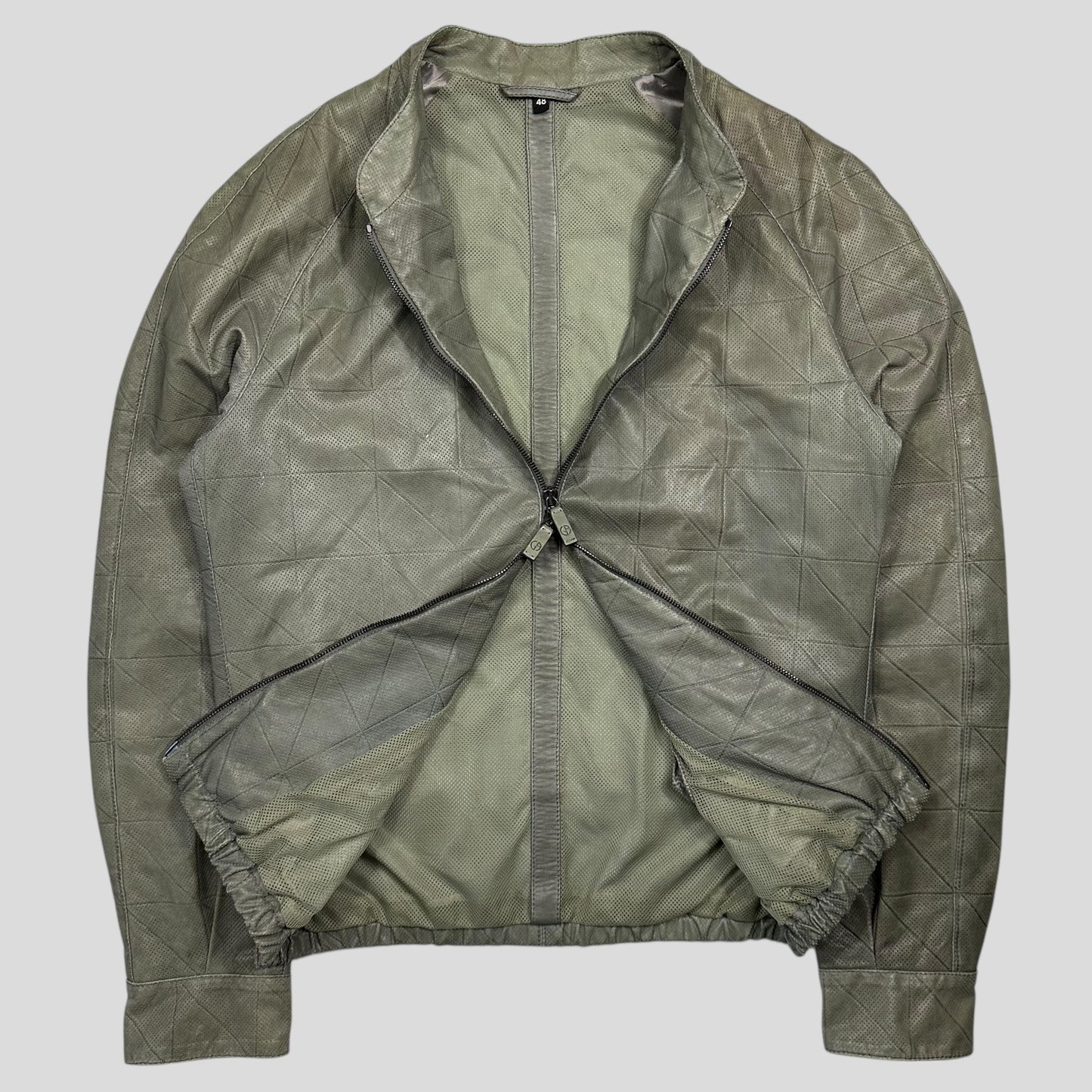 Giorgio Armani 2010 Perforated Leather Grid Bomber Jacket - IT48 (M)