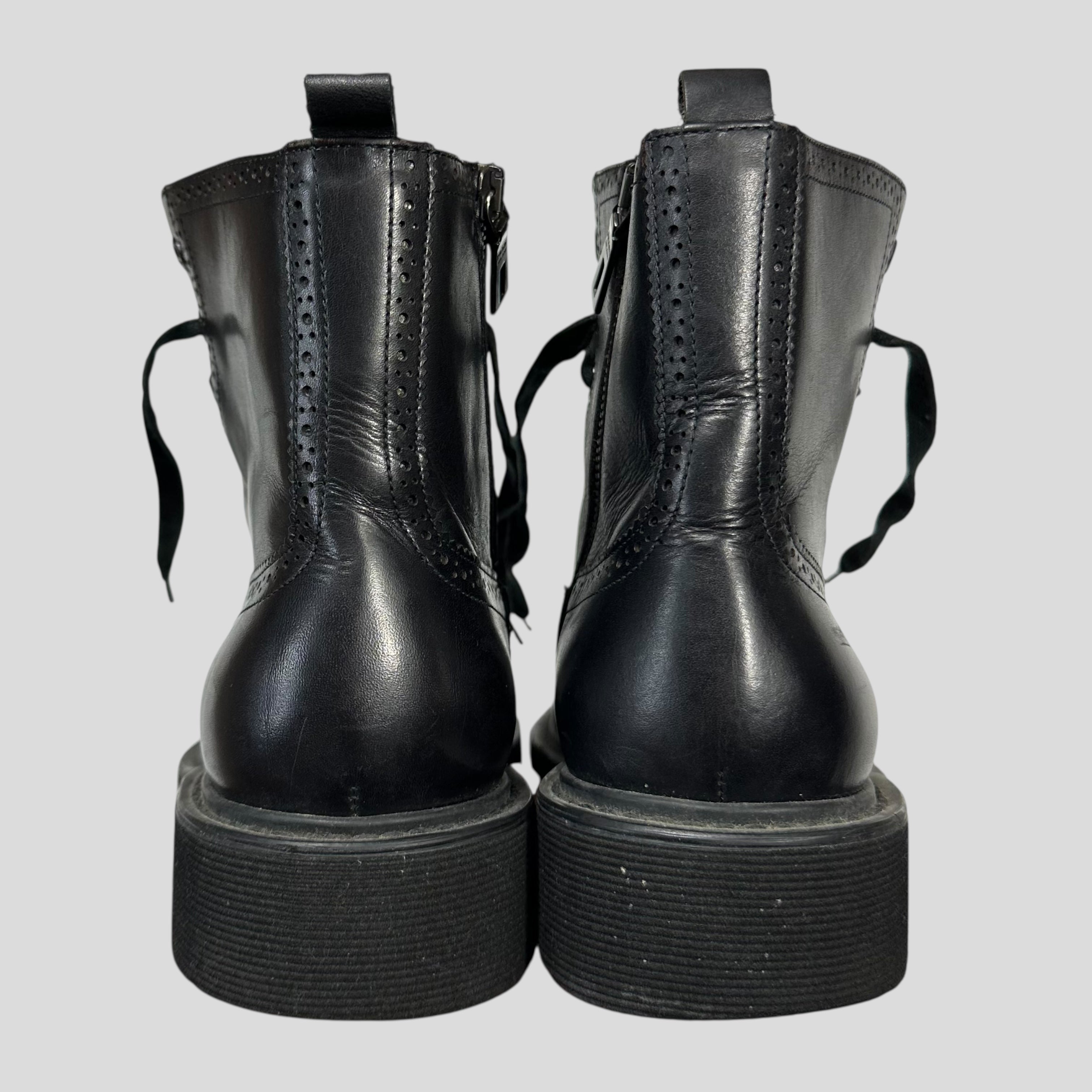 Prada Brogue Detailed Leather Combat Boots - UK7.5/8 – Warmwaves