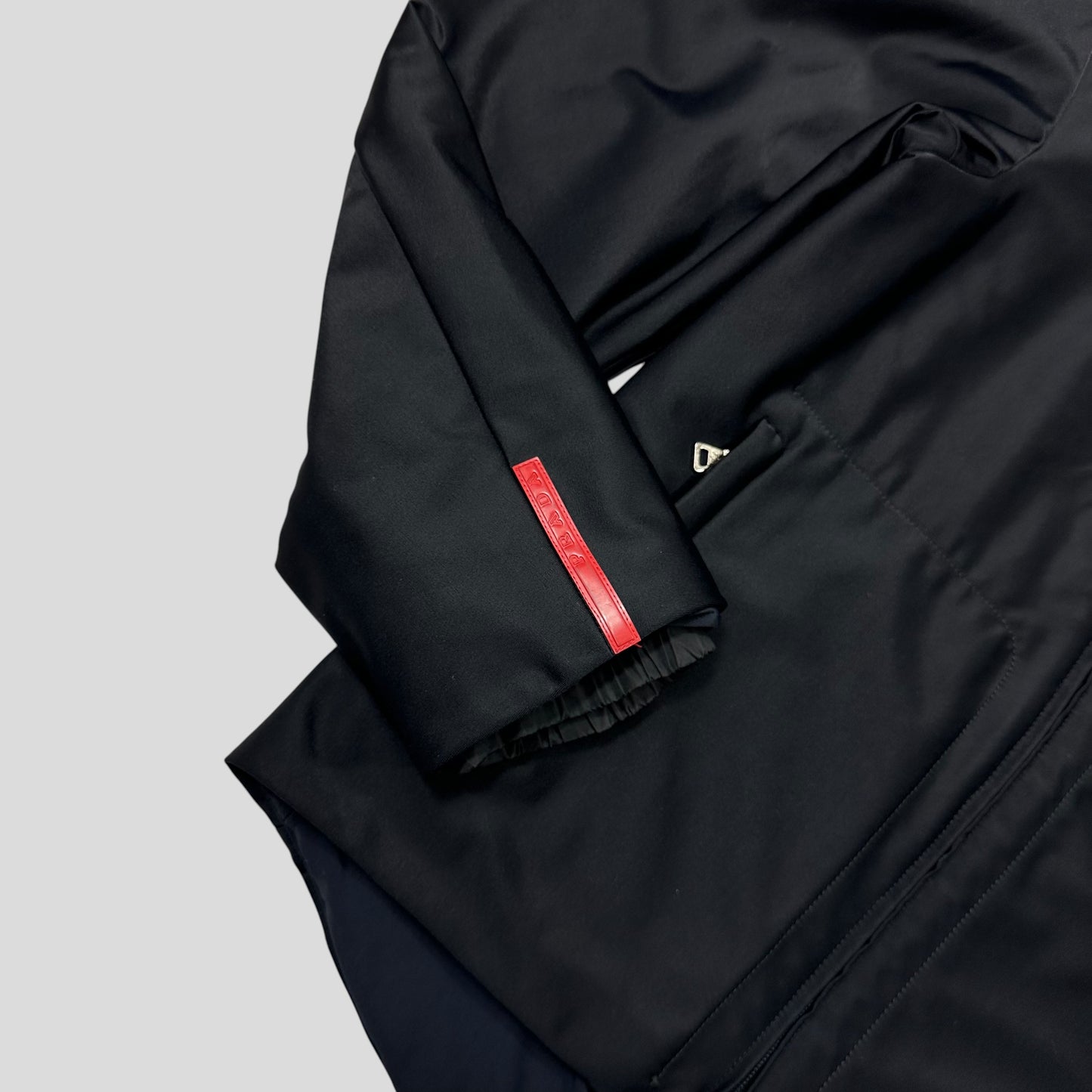 Prada Sport 1999 Jet Black Stash Pocket Soft Nylon Cycle Jacket - IT48