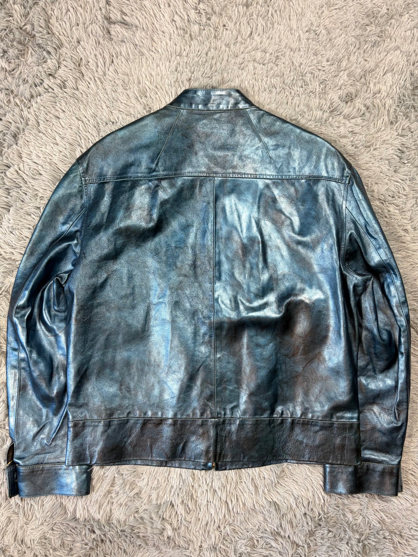 Versace VJC 00’s Blue Leather Metallic Rockstar Jacket - L