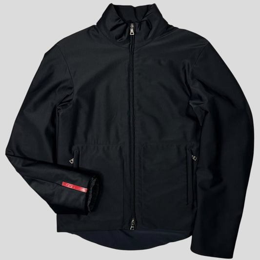 Prada Sport 1999 Jet Black Stash Pocket Soft Nylon Cycle Jacket - IT48
