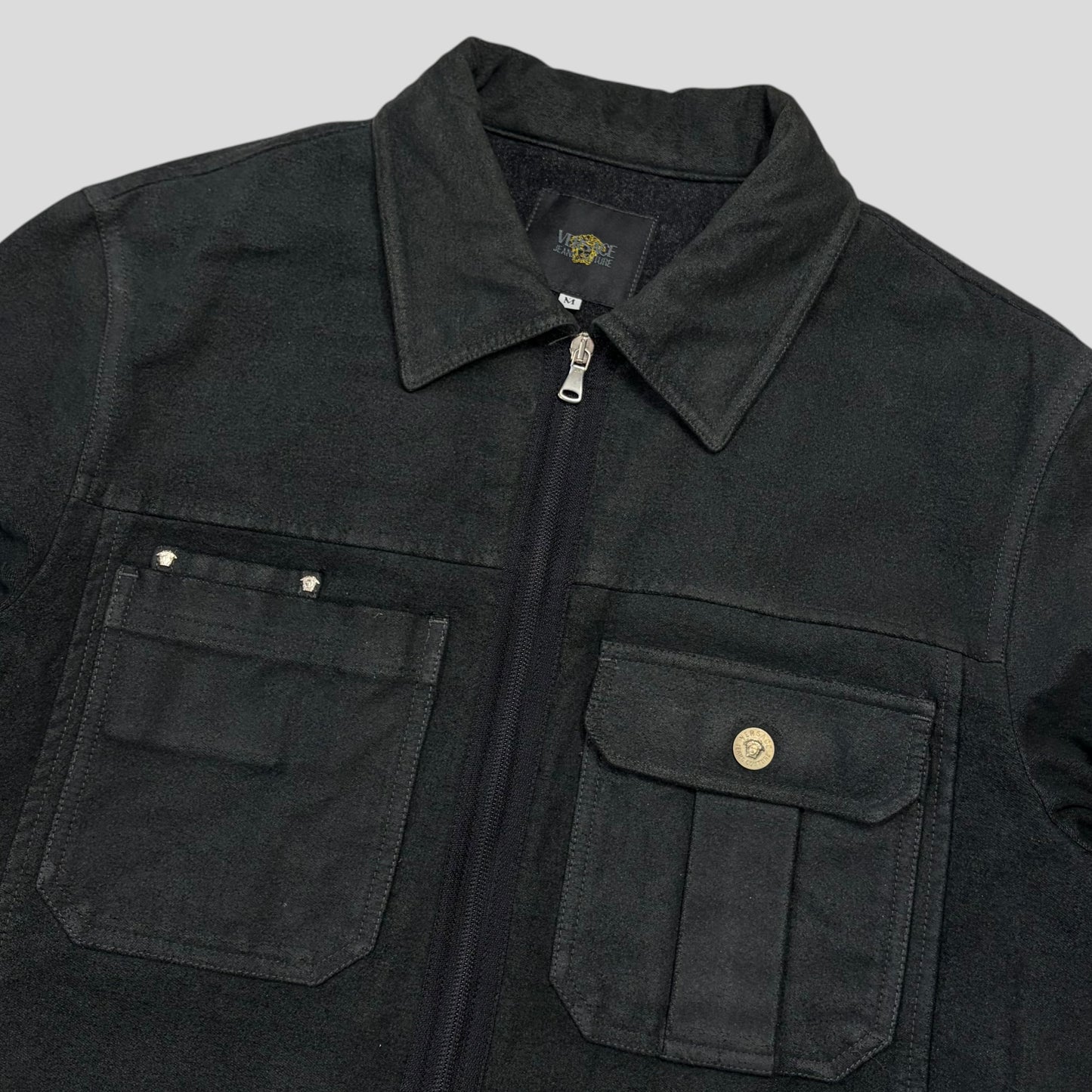 Versace VJC 00’s Moleskin Cotton Asymmetric Stud Pocket Jacket - M