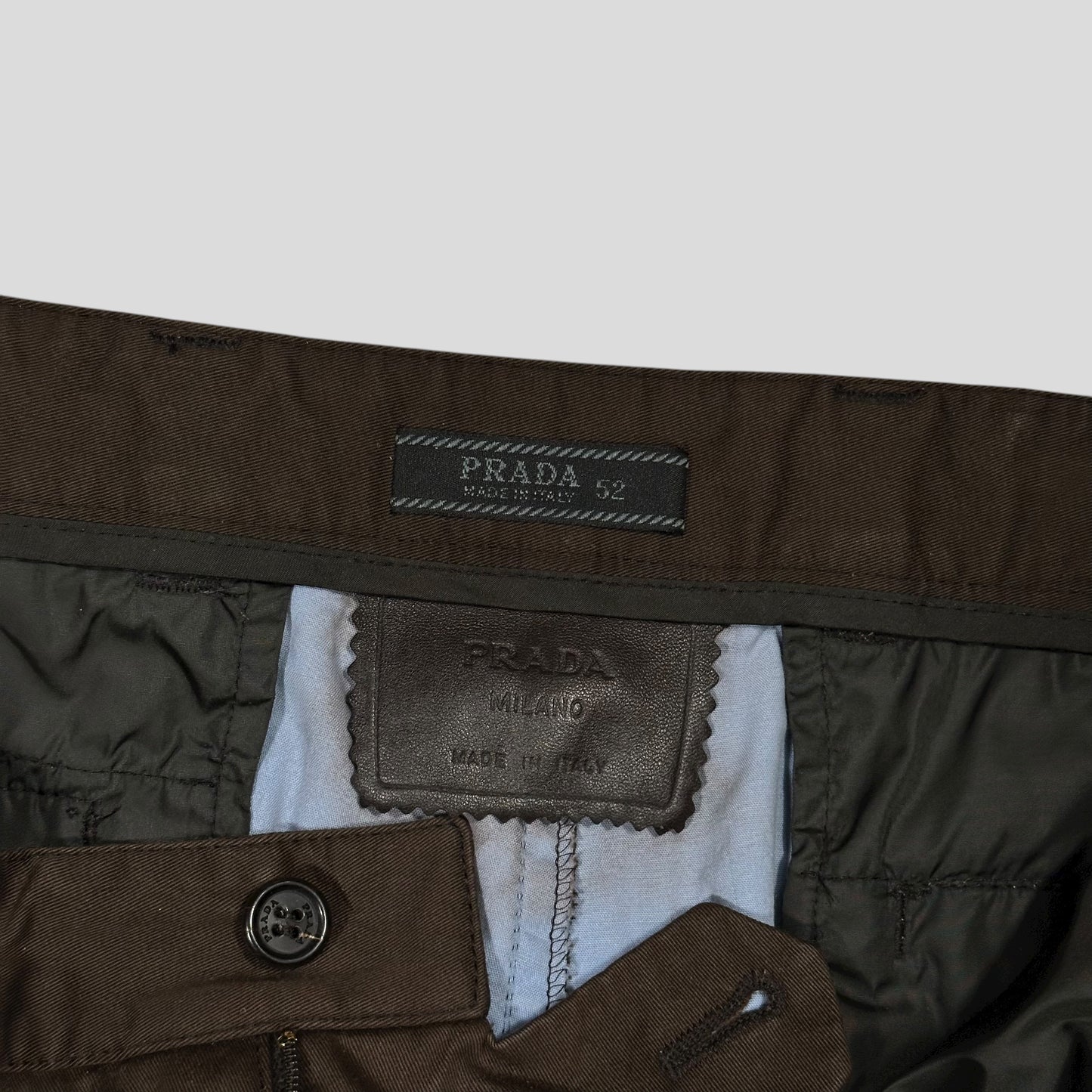 Prada AW00 Brown & Baby Blue Waxed Cotton Trousers - IT52 (34)