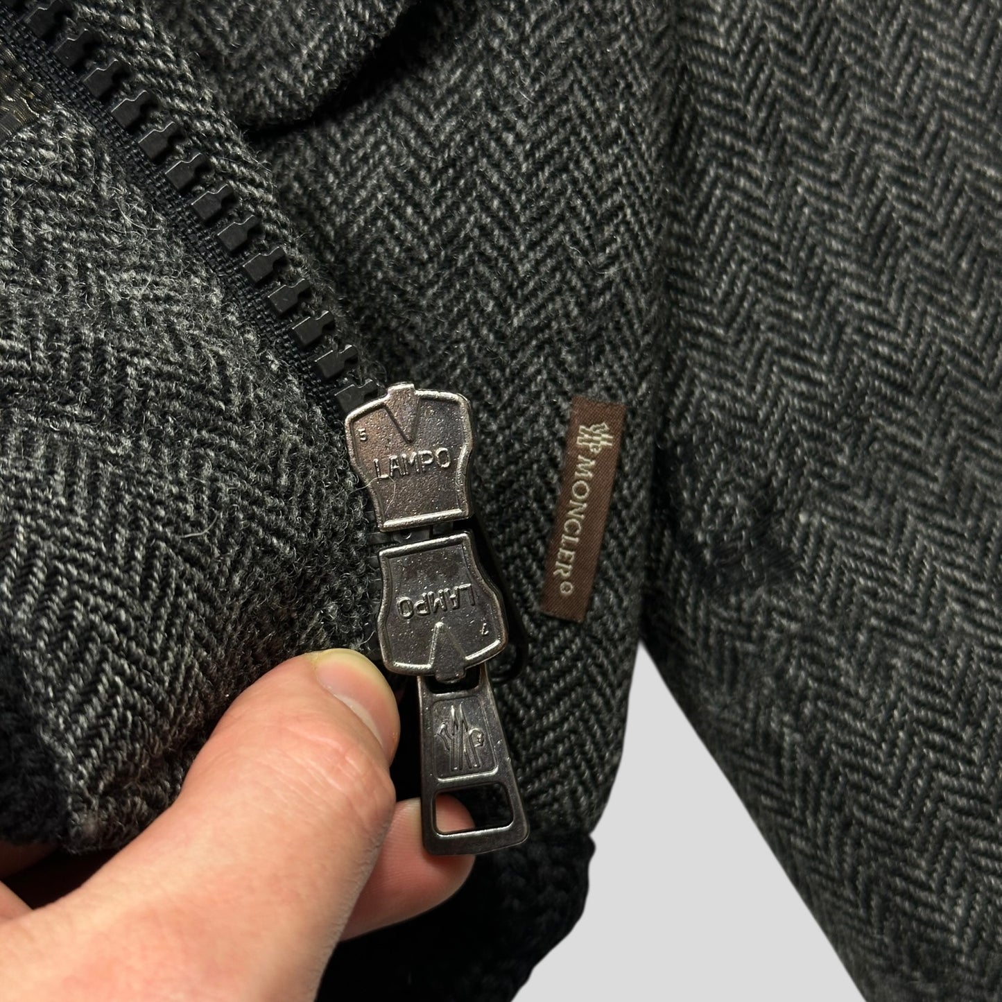 Moncler 00’s Herringbone Wool Down Detachable Fur Jacket - 3 (L)