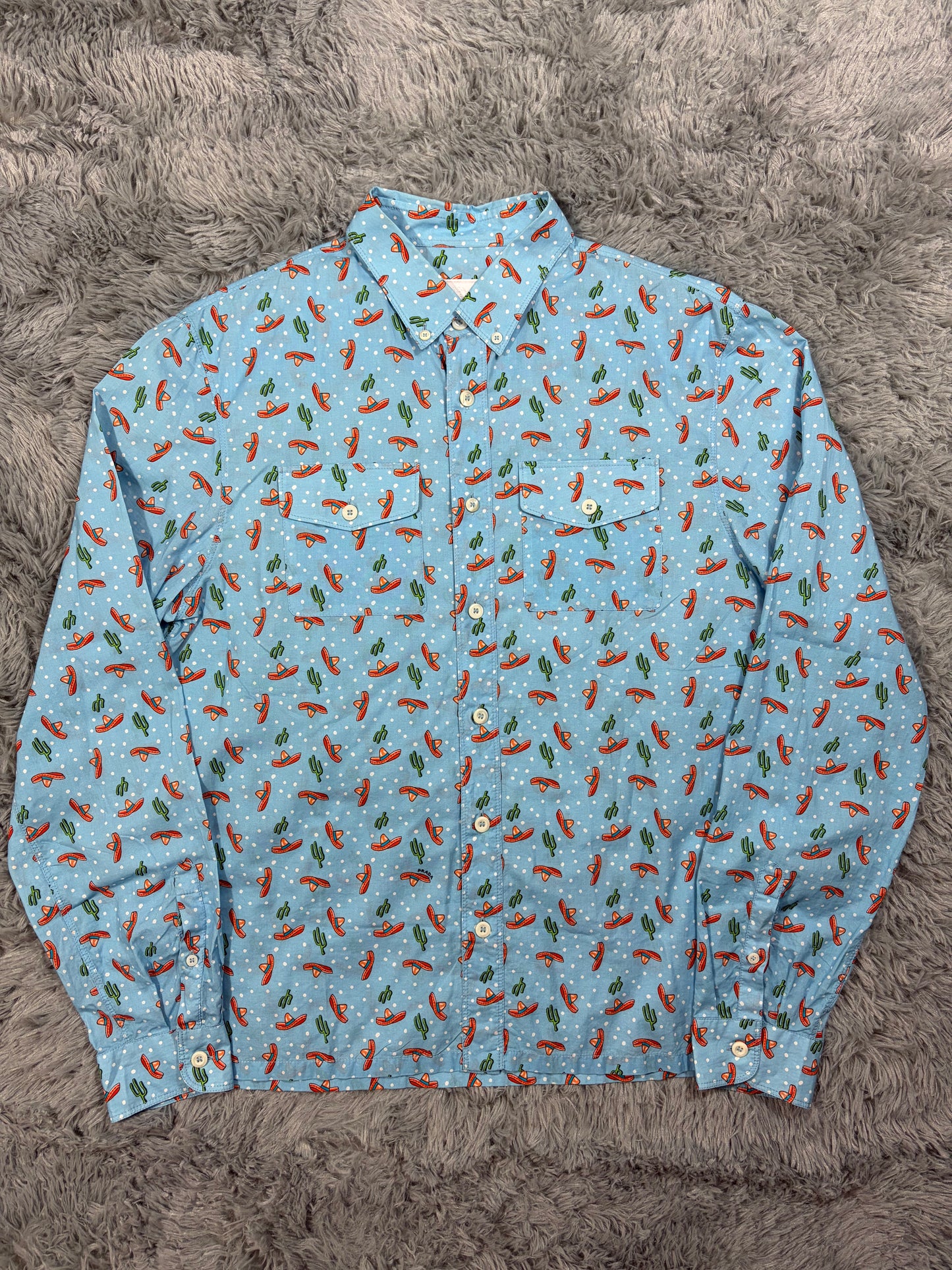 Prada 2016 Sombrero Cartoon Western Double Pocket Shirt - L