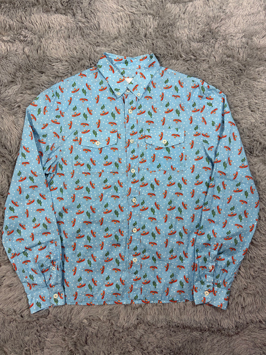 Prada 2016 Sombrero Cartoon Western Double Pocket Shirt - L