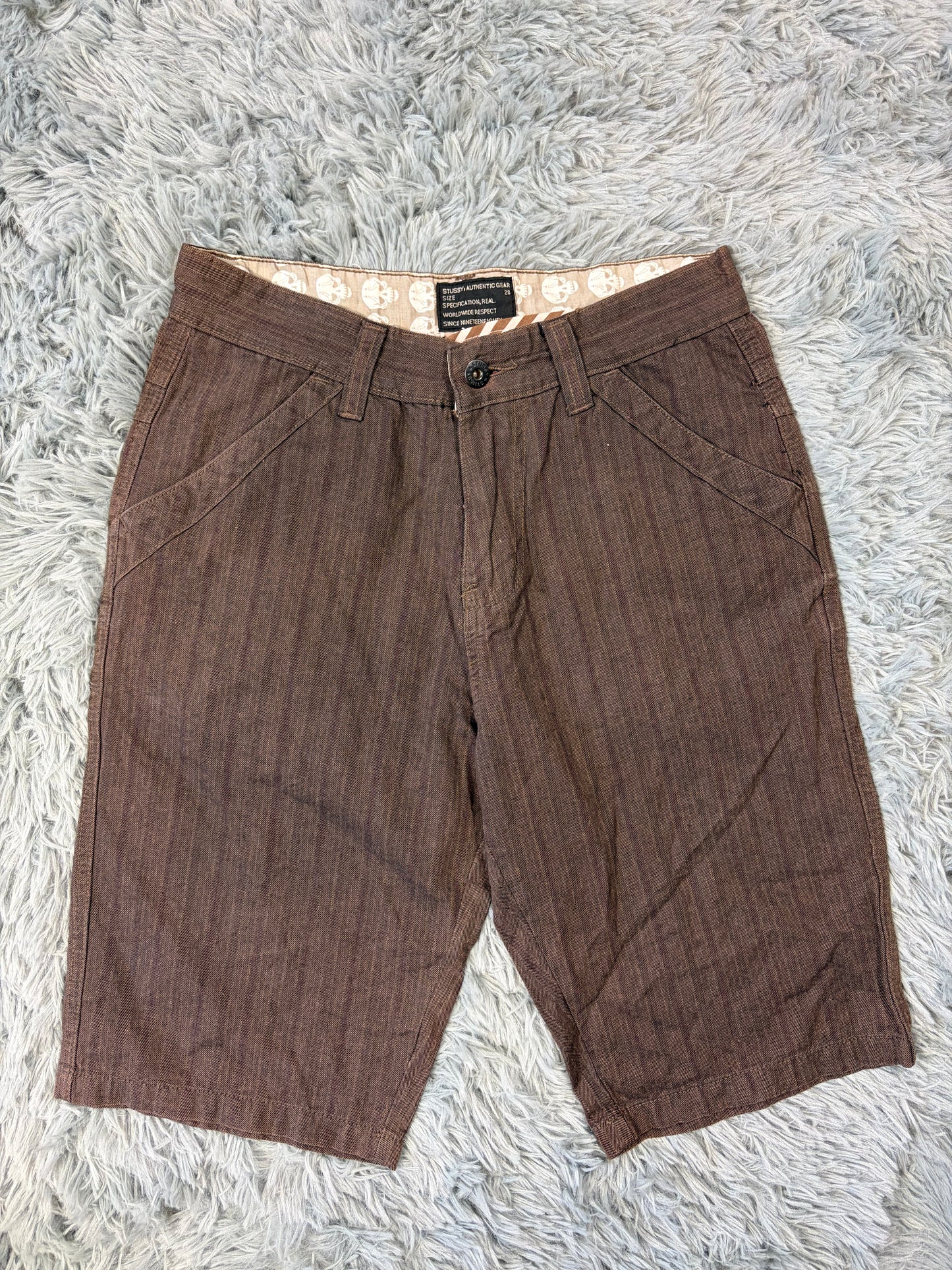 Stussy 00’s Embroidered Logo Striped Brown Shorts - S