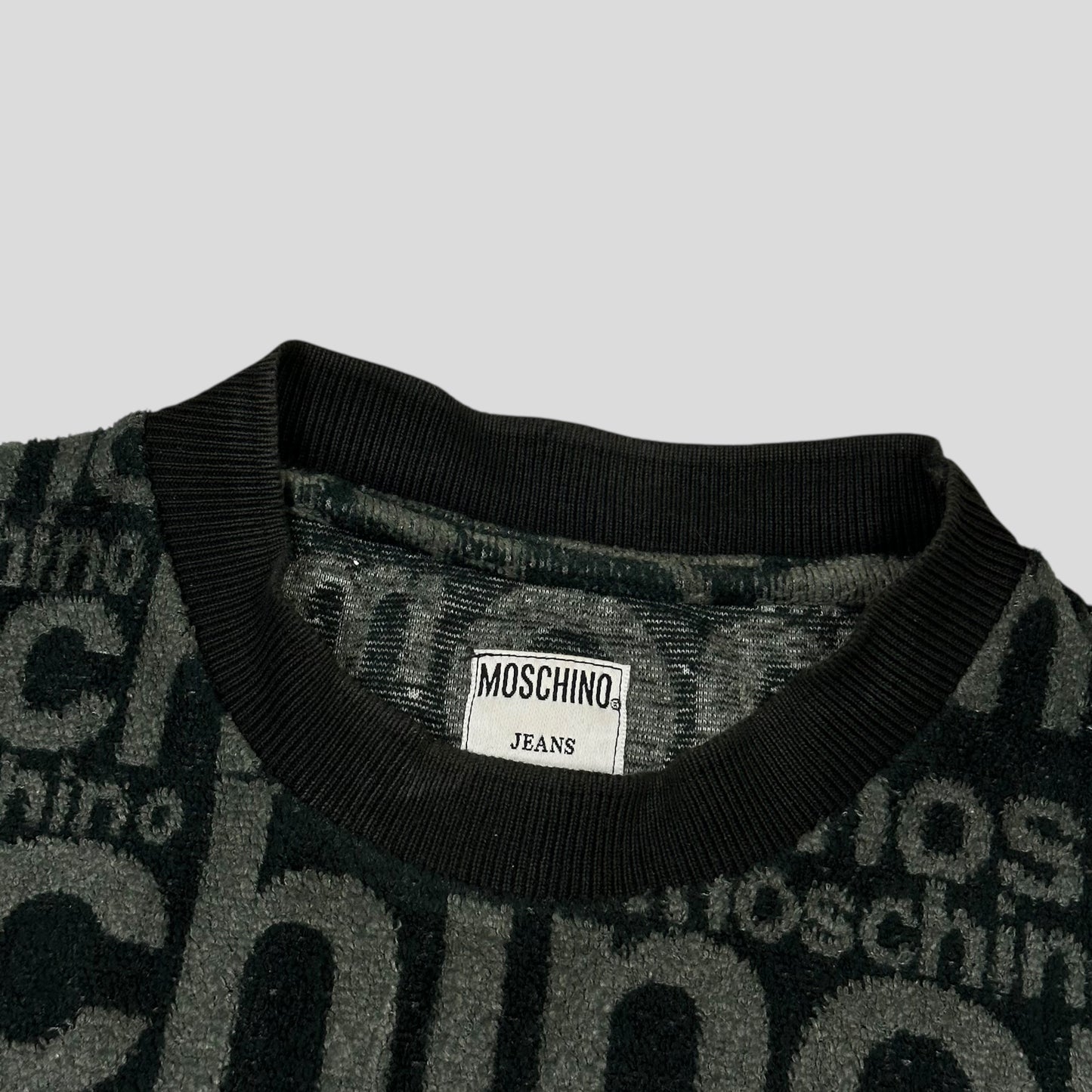 Moschino Jeans 1998 Spellout Logo Teddy Cotton Fleece Jumper - L/XL