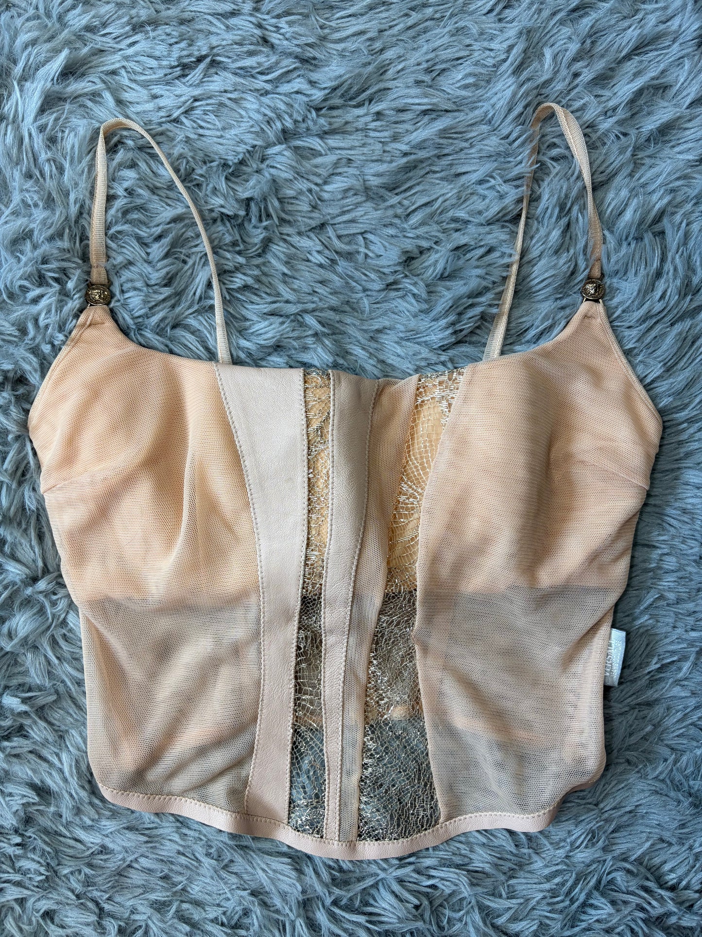 Versace 00’s VJC Mesh Leather and Silk Structured Corset - 6/8