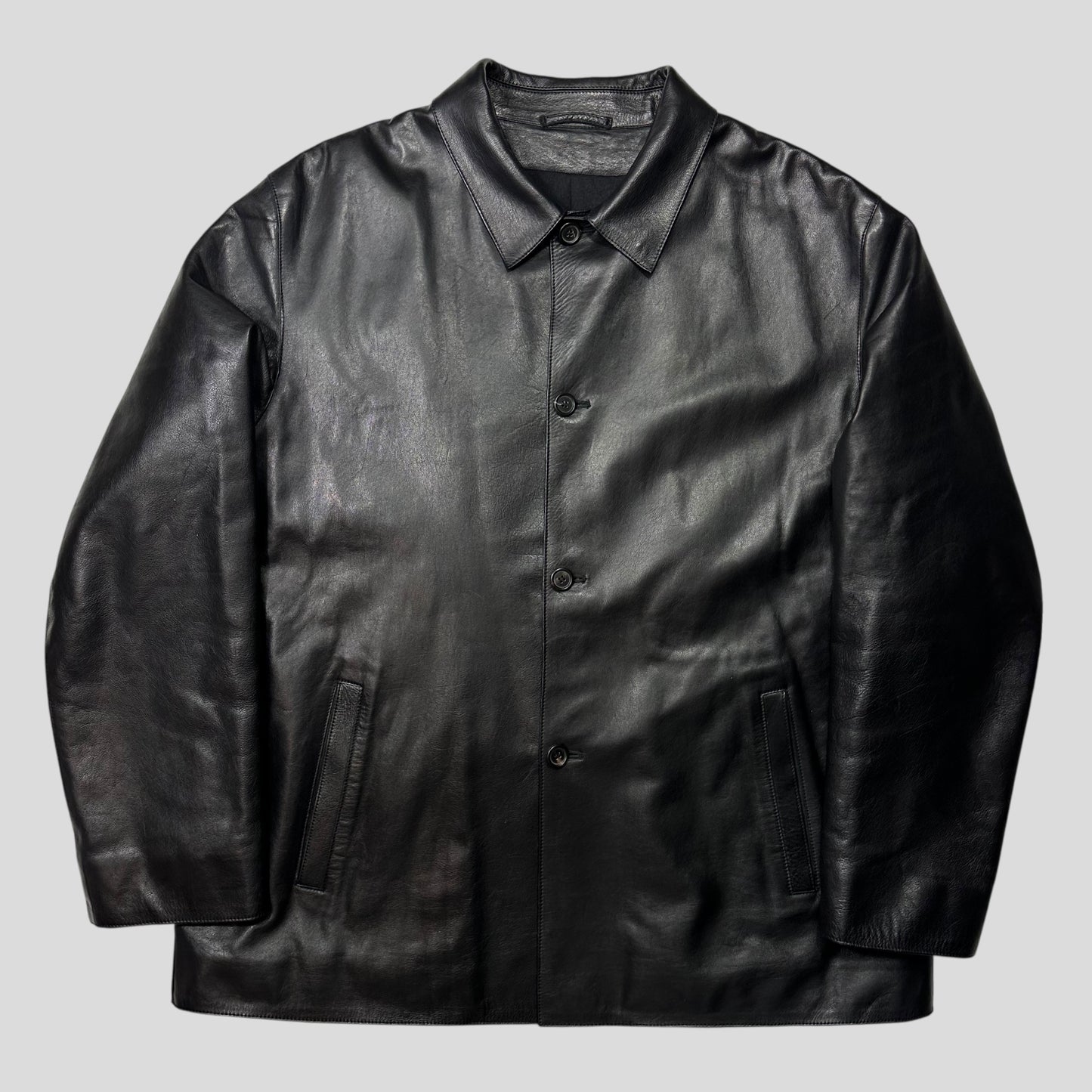 Prada Milano FW 1998 Runway Leather & Wool Lined Car Jacket - IT54