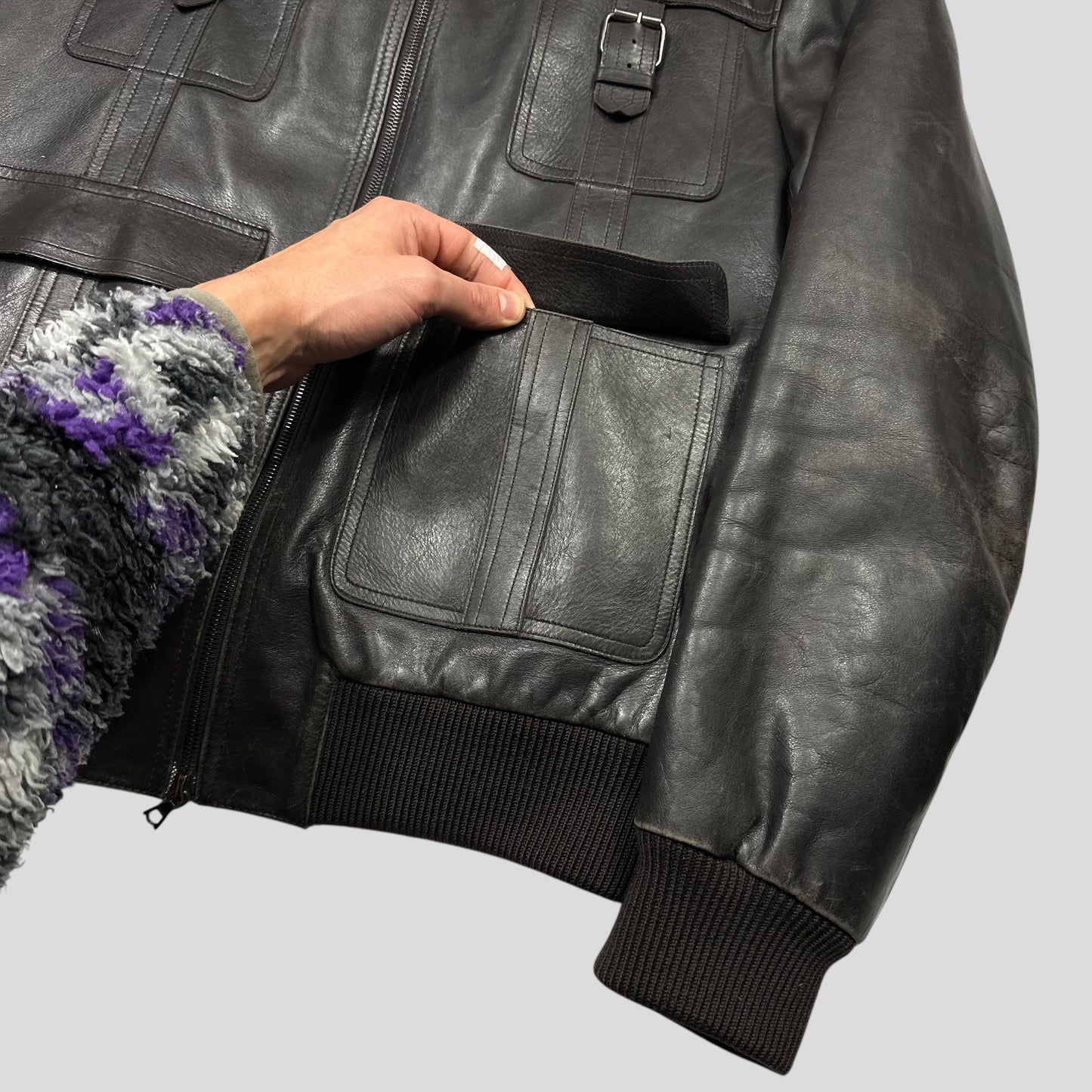 Neil Barrett 00’s Multipocket Buckle Lambs Leather Moto Jacket - L