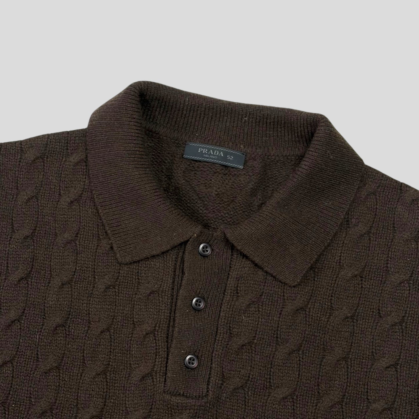 Prada 2024 Triangle Logo Cashmere Collared Cable-knit - L/XL