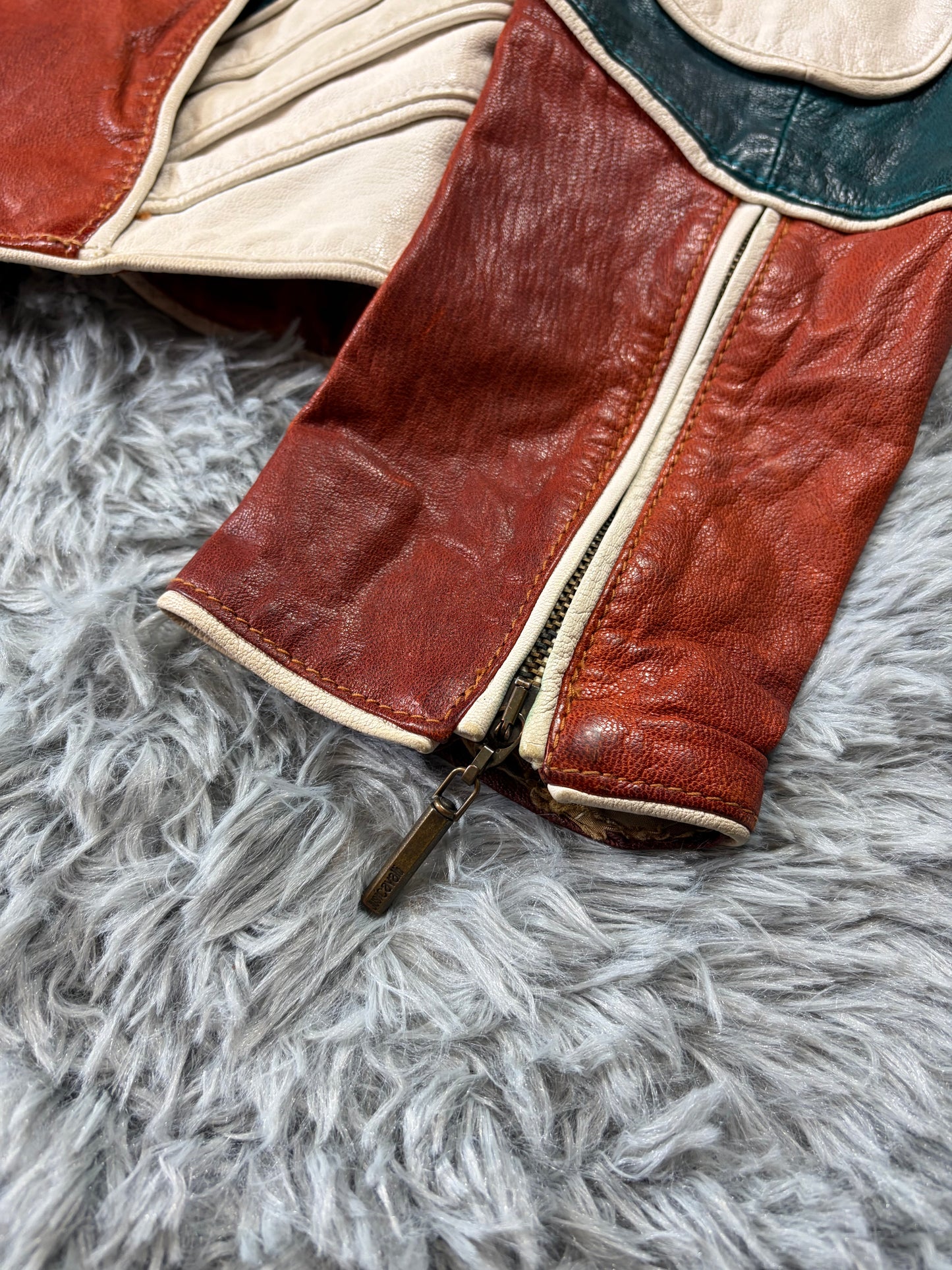 Just Cavalli 2005 Leather Panelled Moto Racer Jacket - M