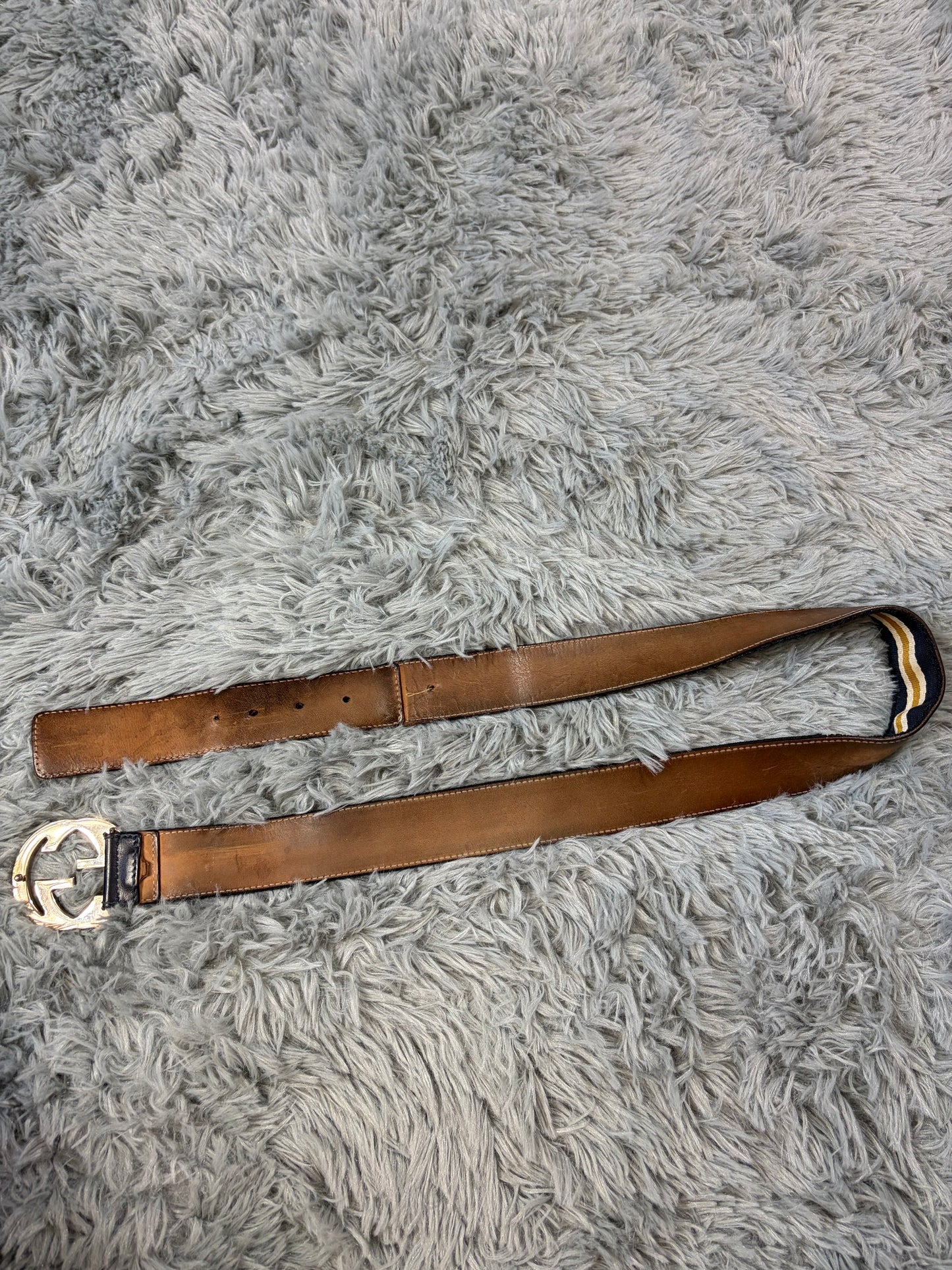 Gucci by Tom Ford 00’s Metal GG Canvas Web Logo Striped Belt