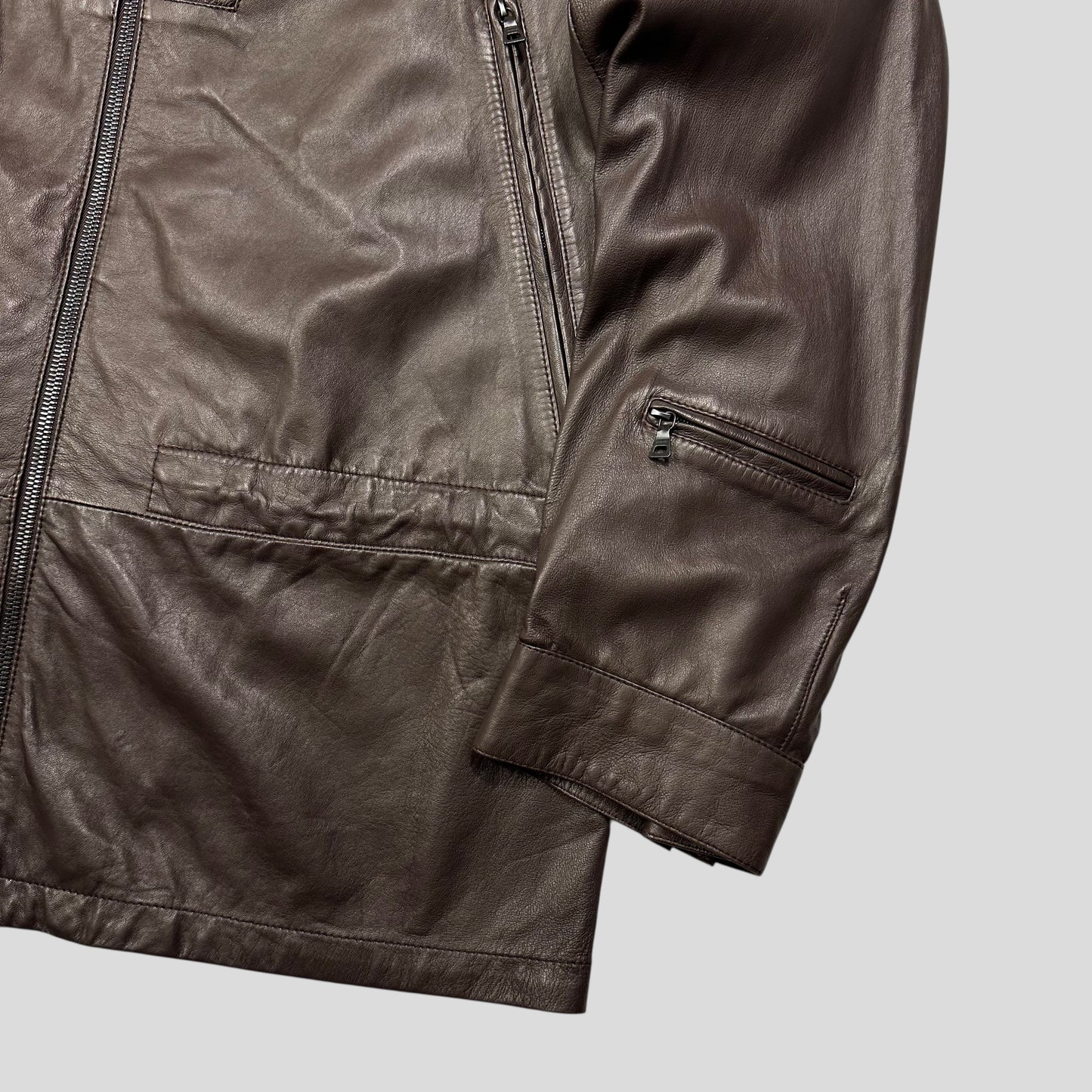 Prada Milano 00’s Nappa Leather Stash Pocket Hooded Jacket - L