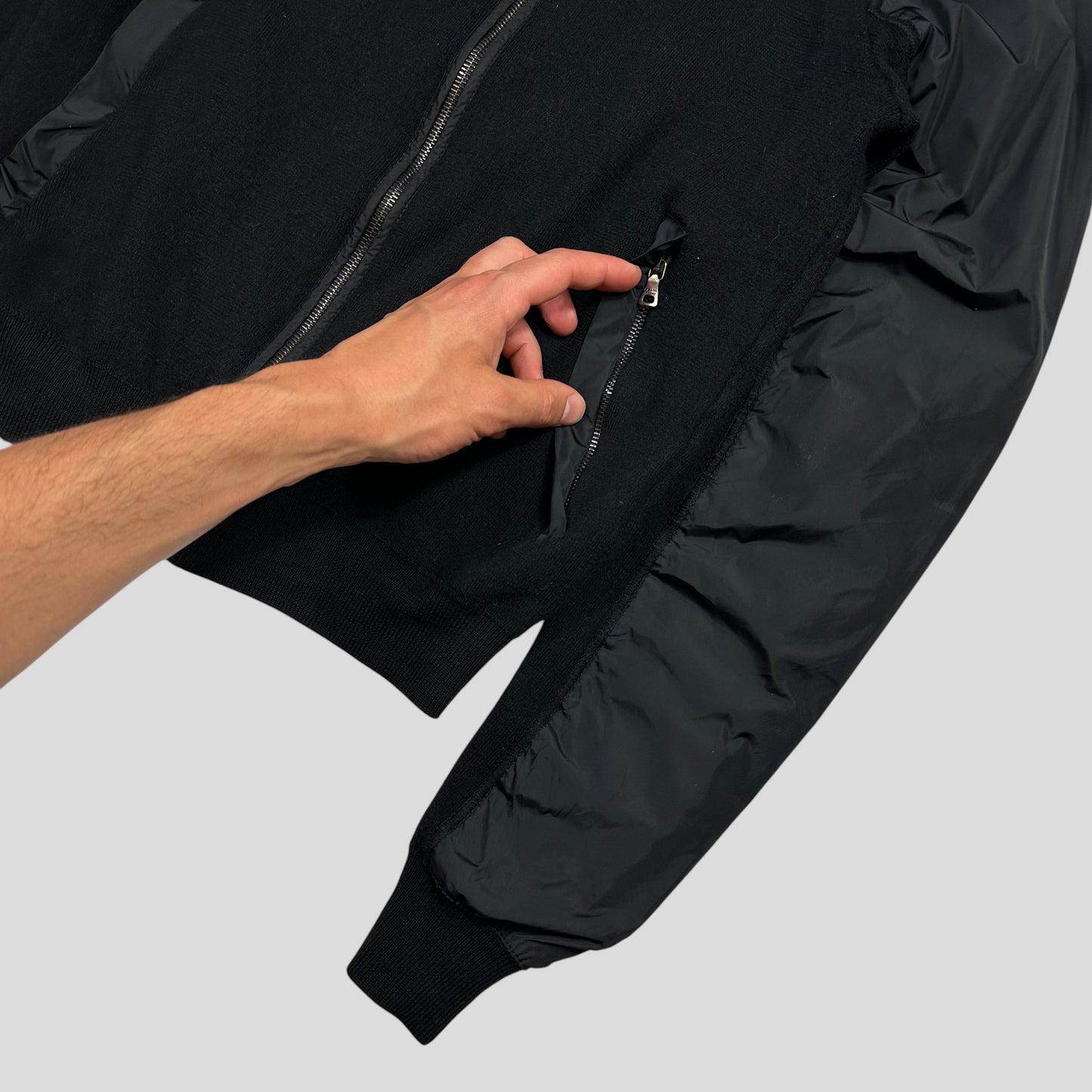 Prada Sport 2009 Black Nylon Wool Hybrid Bomber Jacket - S