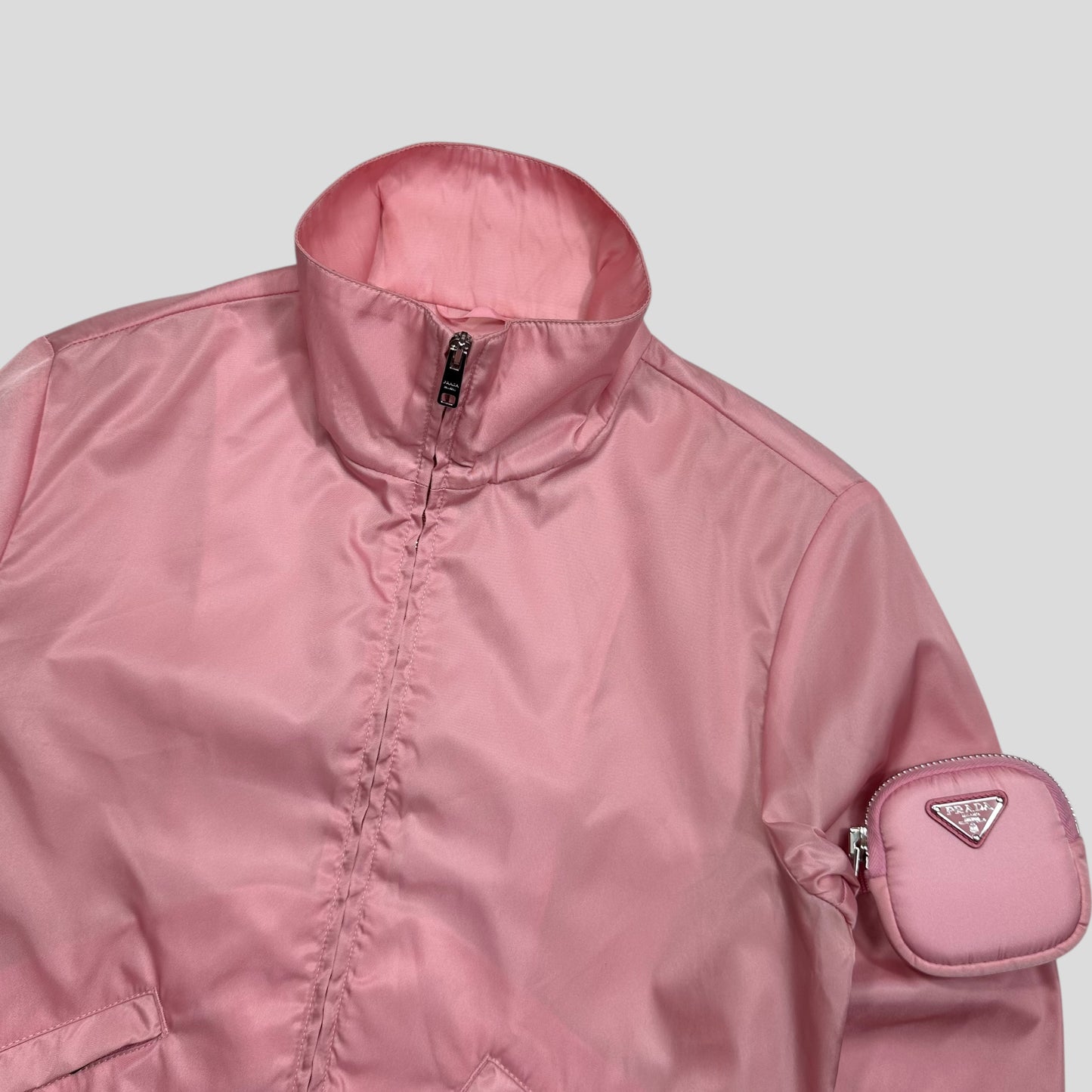 Prada 2020 Baby Pink 3D Triangle Plaque Pouch Re-Nylon Jacket - IT36 (XS-S)