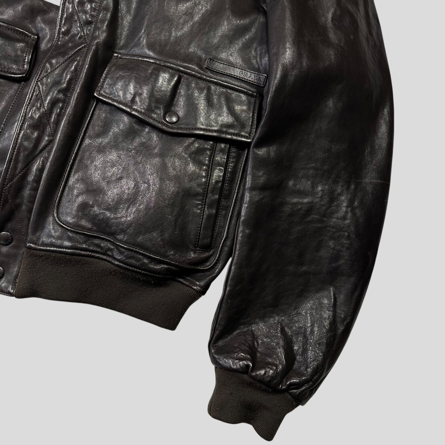 Prada Sport 2007 Leather Logo Antique Finish 2 in 1 Sherpa Flight Jacket - IT50 (M)