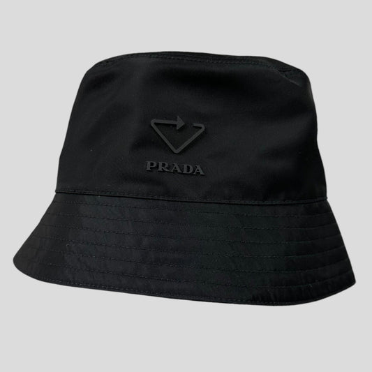 Prada Milano 2020 Re-Nylon Rubber Logo Bucket Hat - S/M