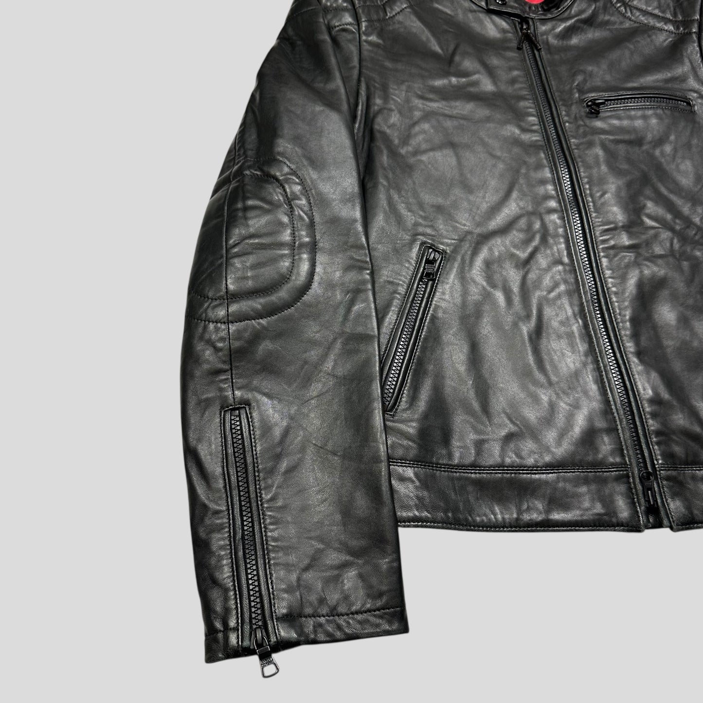 Armani Leather Moto Padded Biker Jacket - S