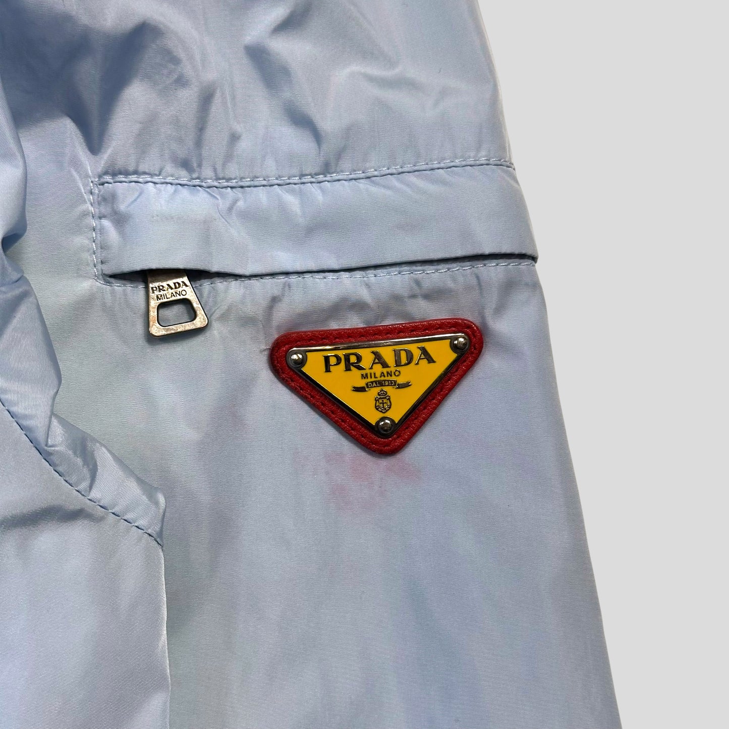 Prada Milano 2010 Baby Blue Contrast Plaque Logo Windbreaker - L