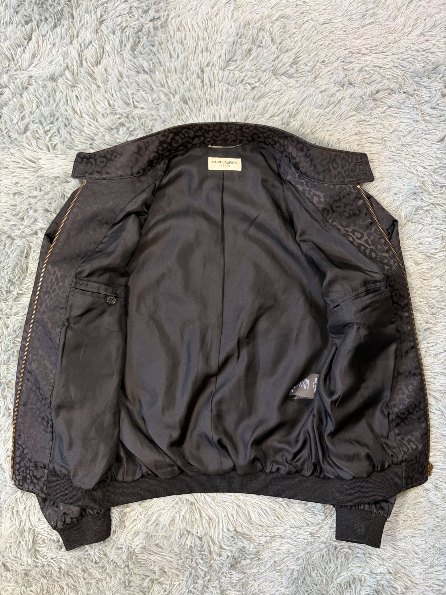 Saint Laurent SS14 Hedi Slimane Black Leopard Bomber Jacket - IT48