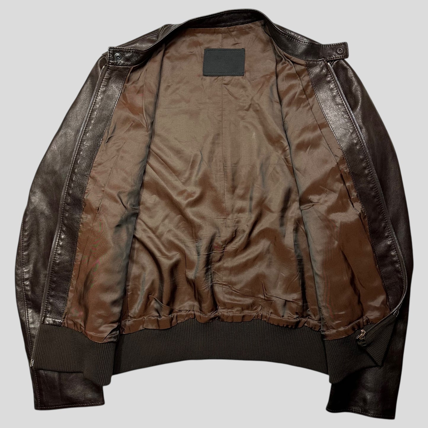 Prada SS00 Iridescent Lined Ebony Leather Biker Jacket - M