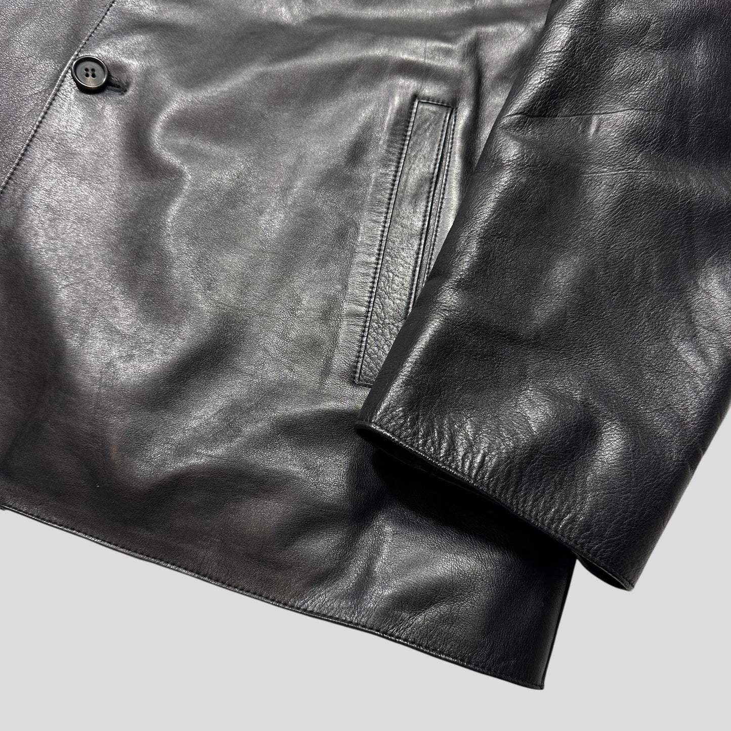 Prada Milano FW 1998 Runway Leather & Wool Lined Car Jacket - IT54