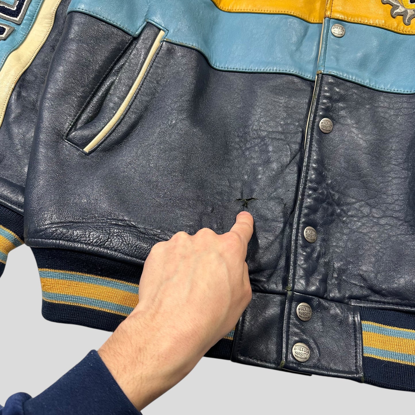 Avirex 90’s NYC Exciting Hoops Quilted Leather Varsity Jacket - XL