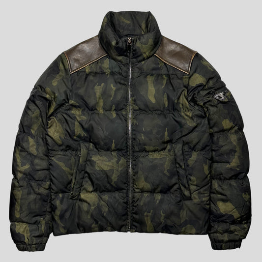 Prada Milano 2014 Green Camo Nylon Elder Down Leather Puffer - IT46