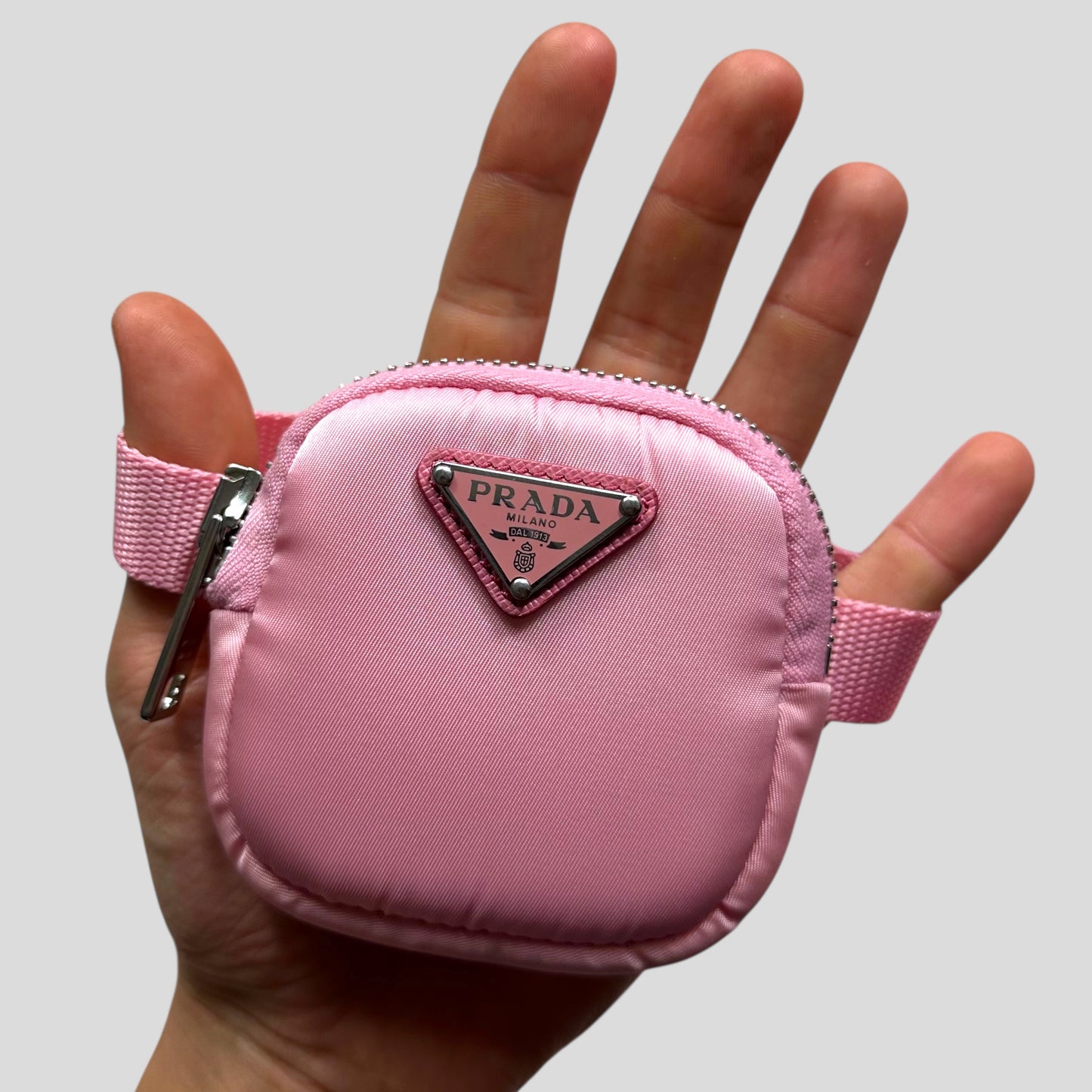 Prada 2020 Baby Pink 3D Triangle Plaque Pouch Re-Nylon Jacket - IT36 (XS-S)