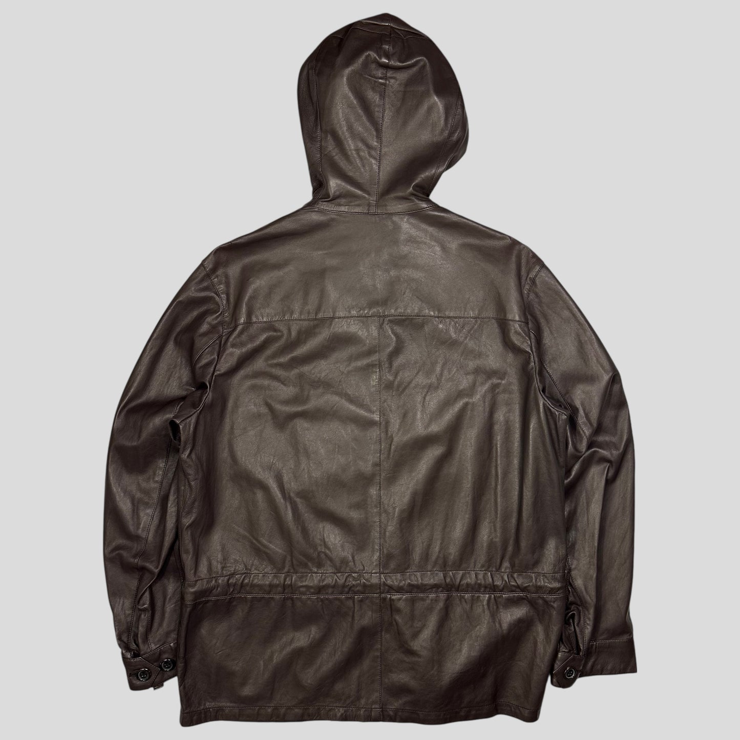 Prada Milano 00’s Nappa Leather Stash Pocket Hooded Jacket - L