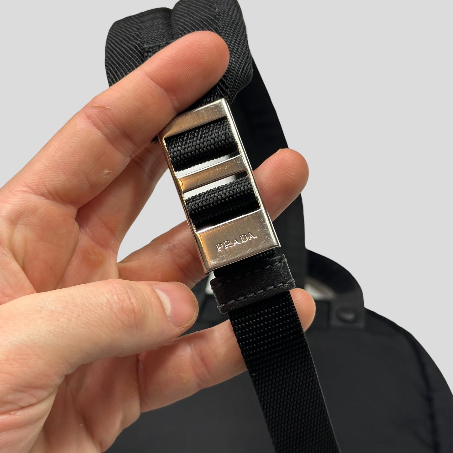 Prada 2018 Rubber Race Logo Nylon Sling Harness Backpack