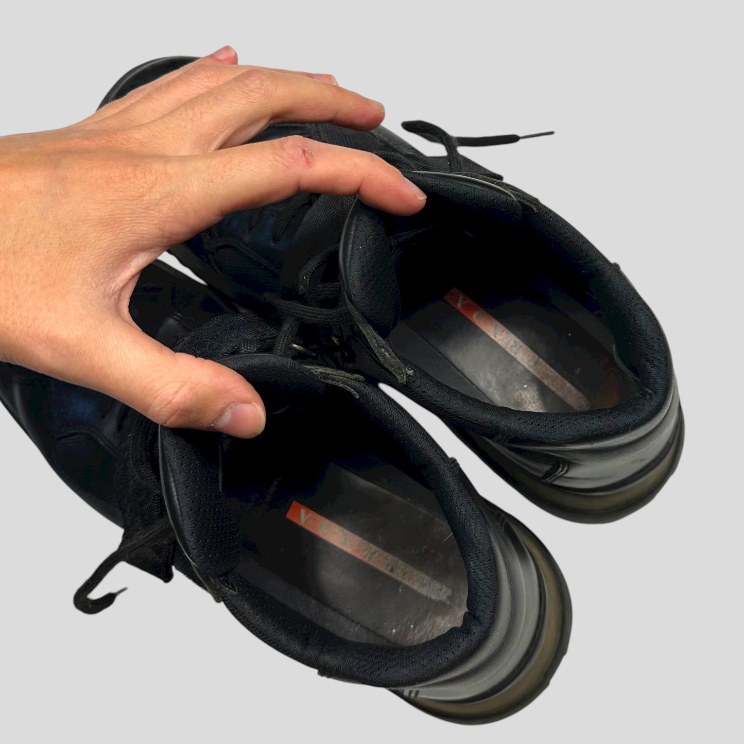 Prada Sport 00’s Leather + Mesh Strapped Combat Boots - UK8.5