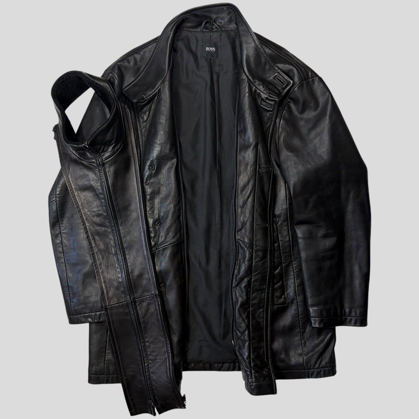 Hugo Boss 90’s Modular 2 in 1 Lambskin Leather Trench Coat - XL